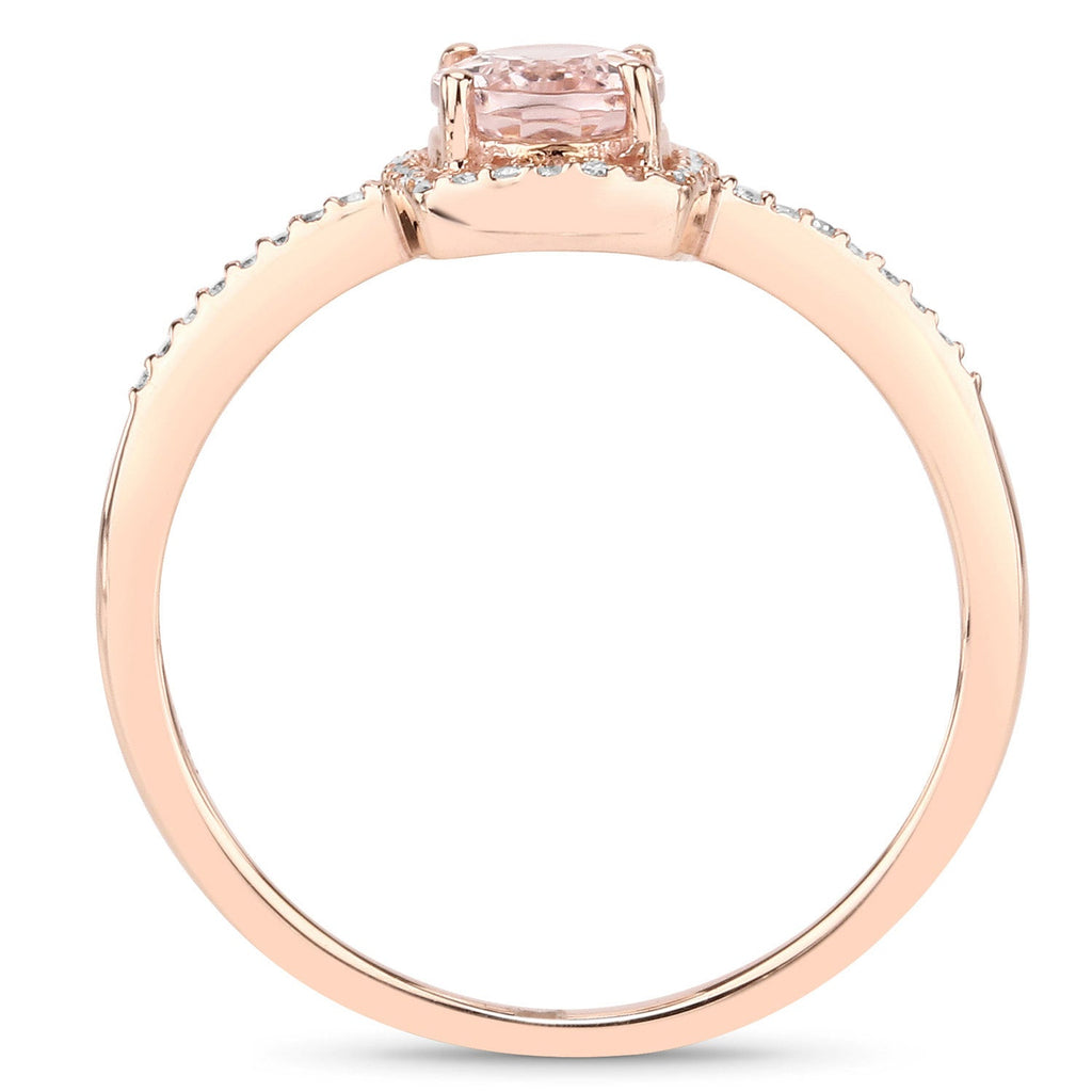 0.82 Carat Genuine Morganite and White Diamond 14K Rose Gold Ring