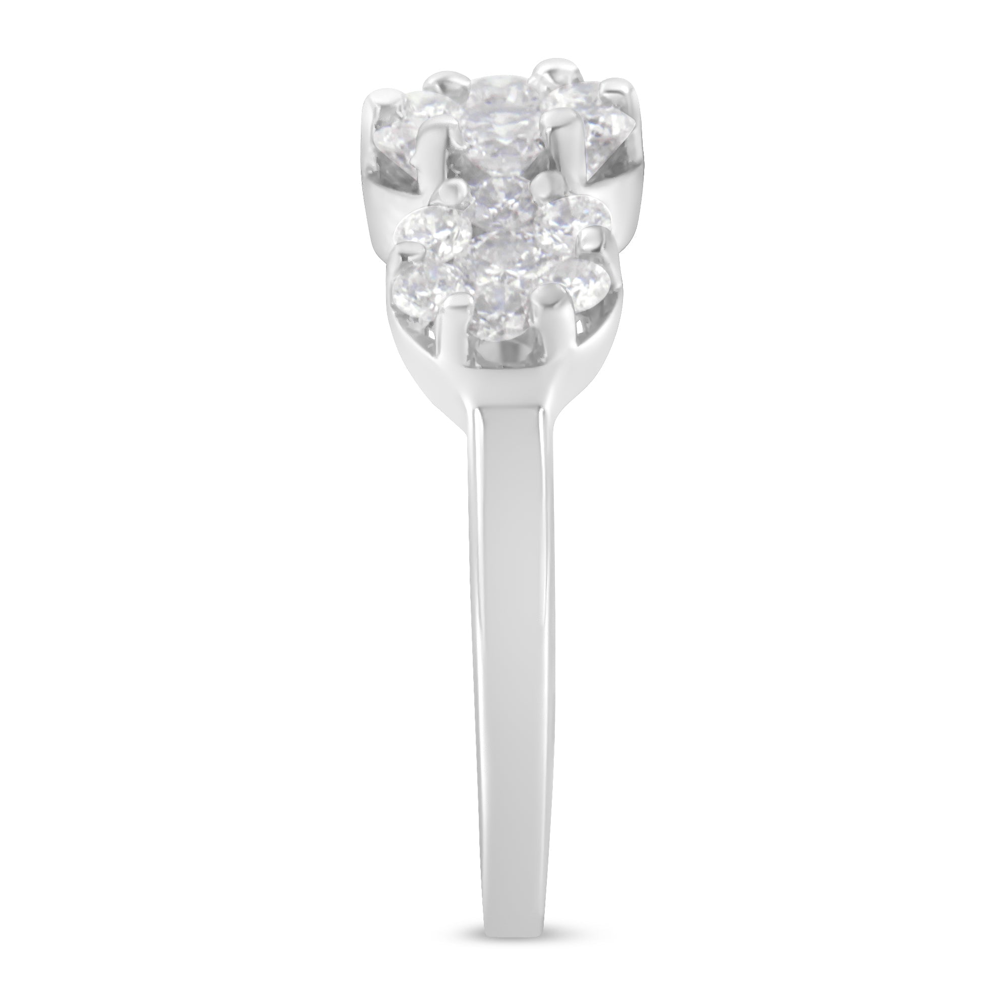 14K White Gold 1-1/4 Cttw Brilliant Cut Diamond Three Round Floral Clusters Engagement or Fashion Ring (H-I Color, SI2-I1 Clarity) - Size 6