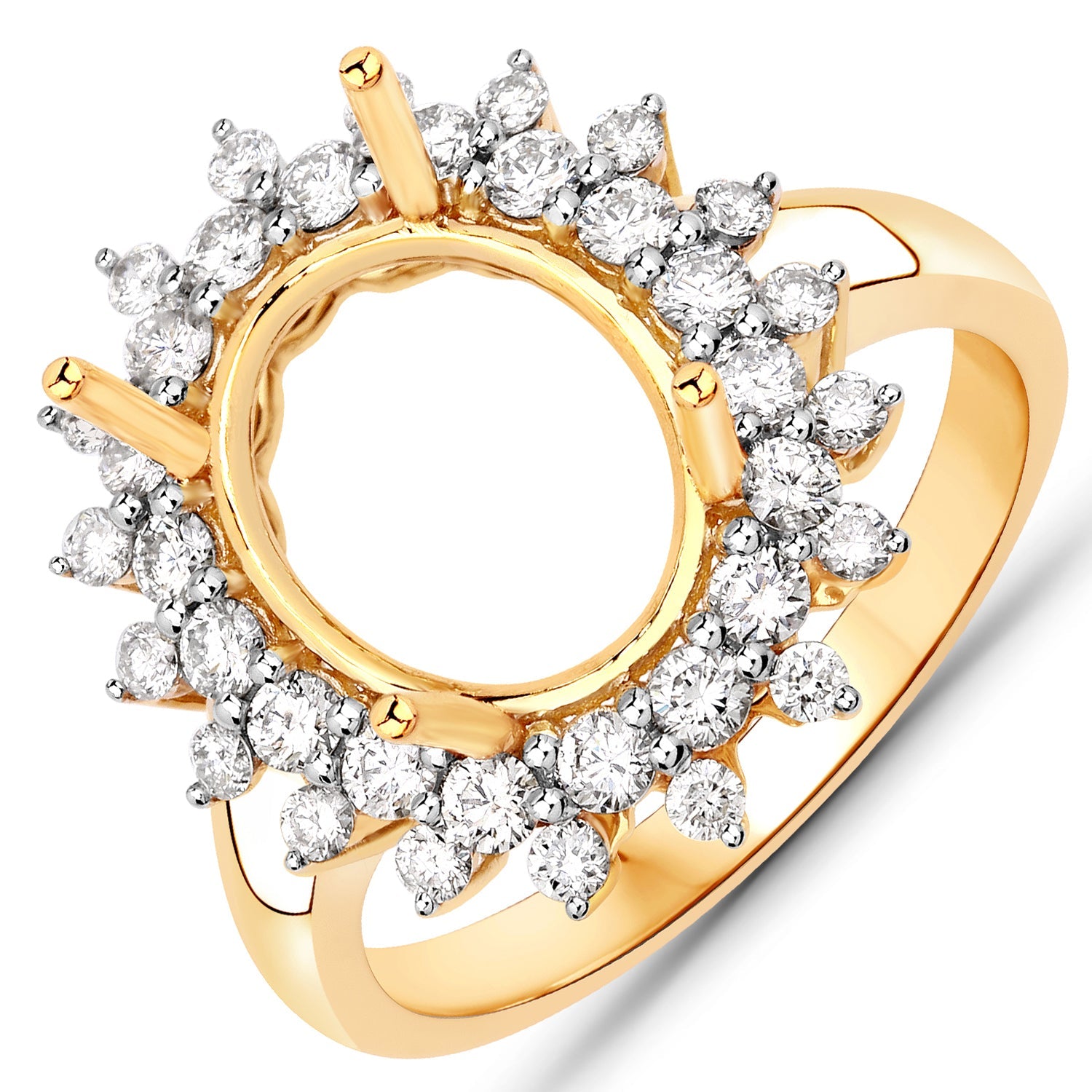 0.79 Carat Genuine White Diamond 14K Yellow Gold Semi Mount Ring - holds 11x9mm Oval Gemstone