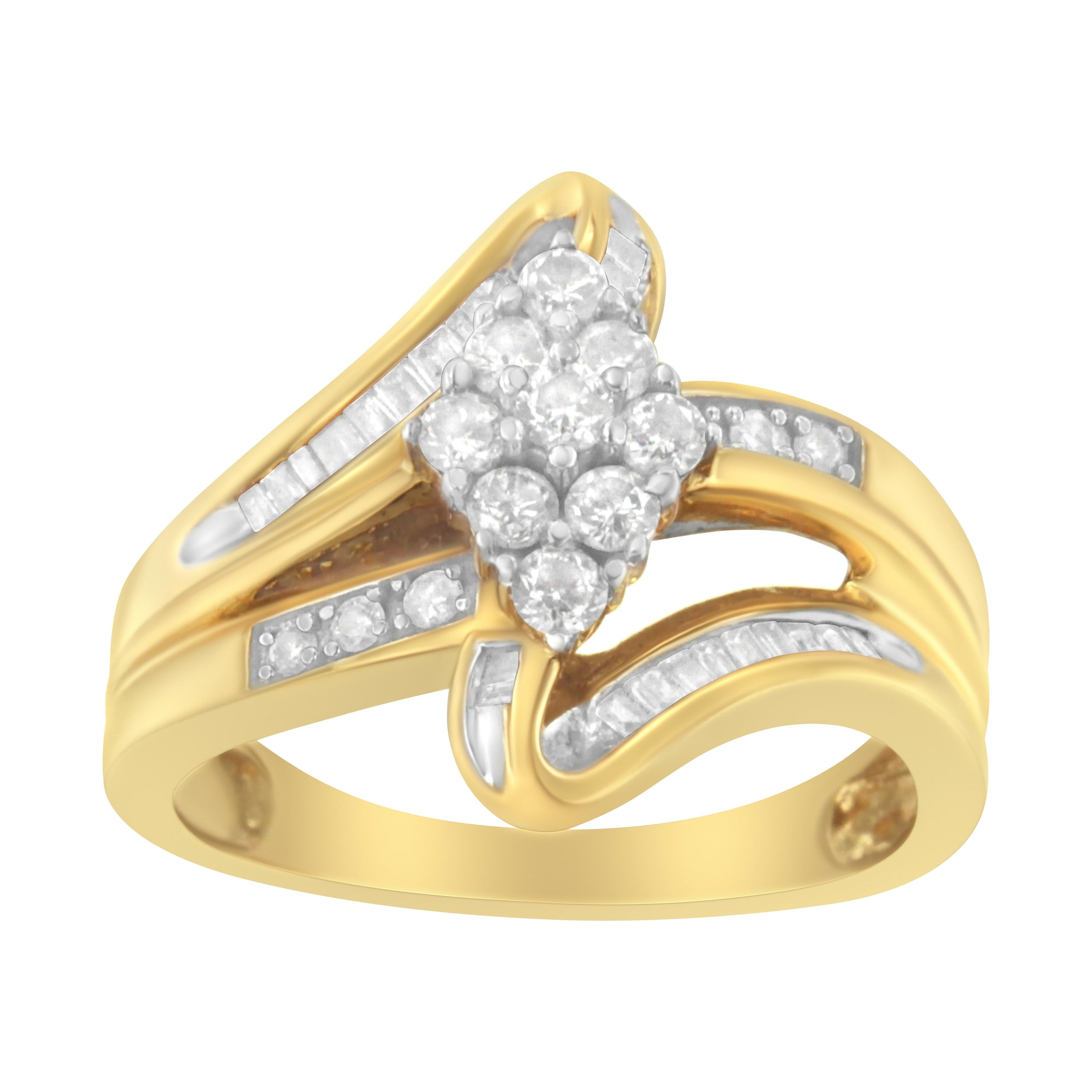 10K Yellow Gold 1/2 cttw Diamond Cluster Cocktail Ring (J-K Clarity, I1-I2 Color) - Size 7