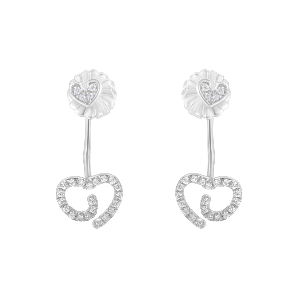.925 Sterling Silver 1/4 Cttw Diamond Swirl Heart Front/Back Earrings (I-J Color, I2-I3 Clarity)