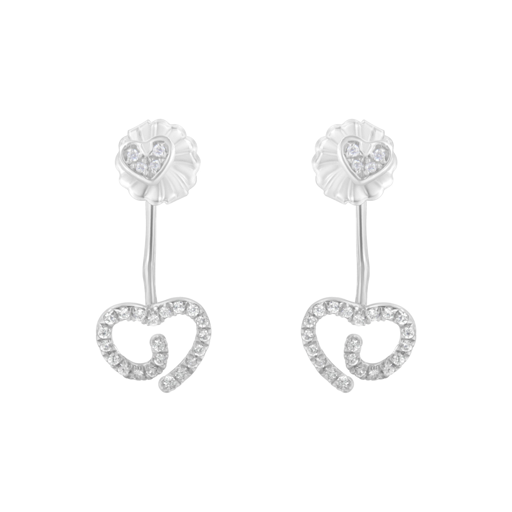 .925 Sterling Silver 1/4 Cttw Diamond Swirl Heart Front/Back Earrings (I-J Color, I2-I3 Clarity)