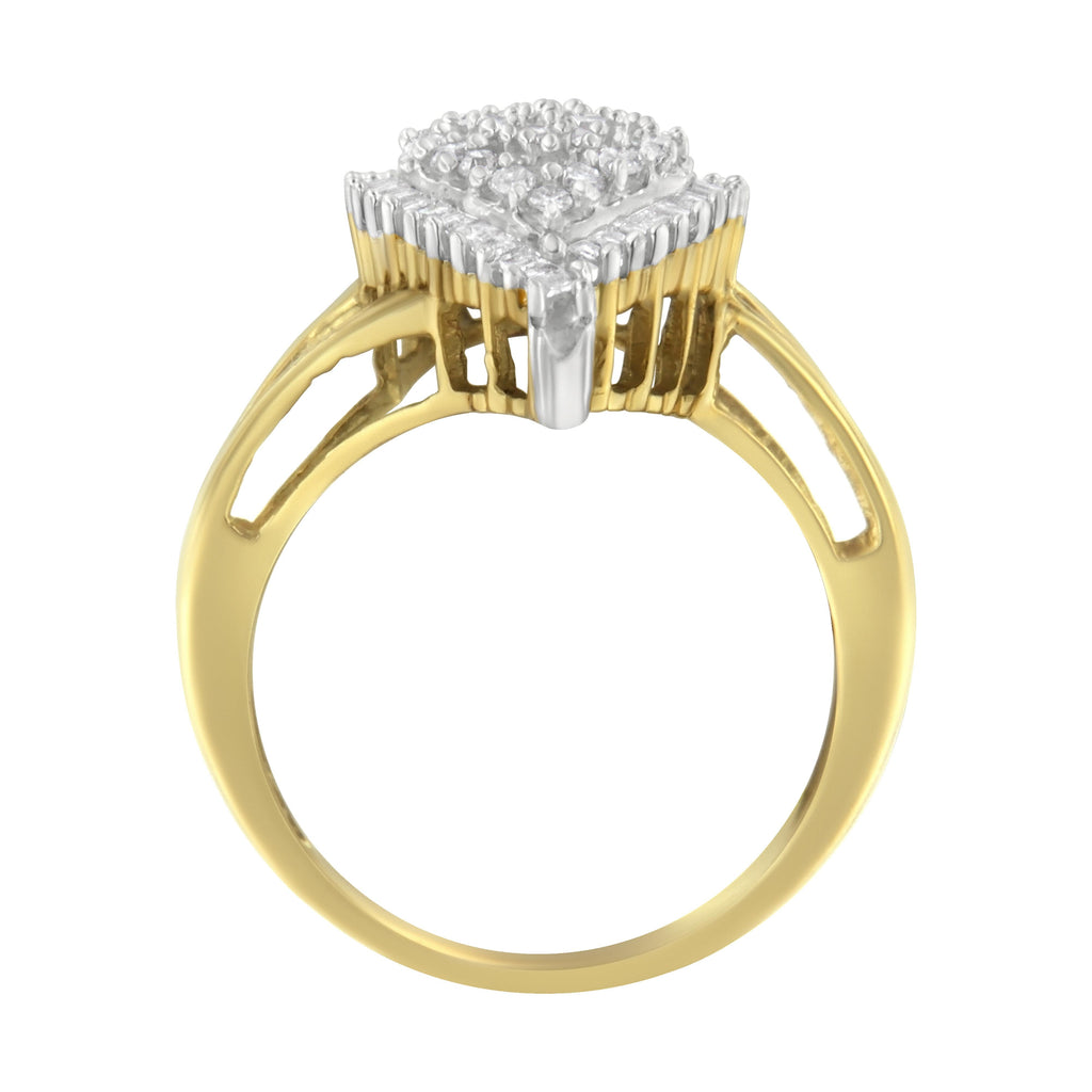 10K Yellow Gold 1/2 Cttw Round and Baguette-Cut Diamond Pear Ring (I-J Color, I1-I2 Clarity) - Size 7