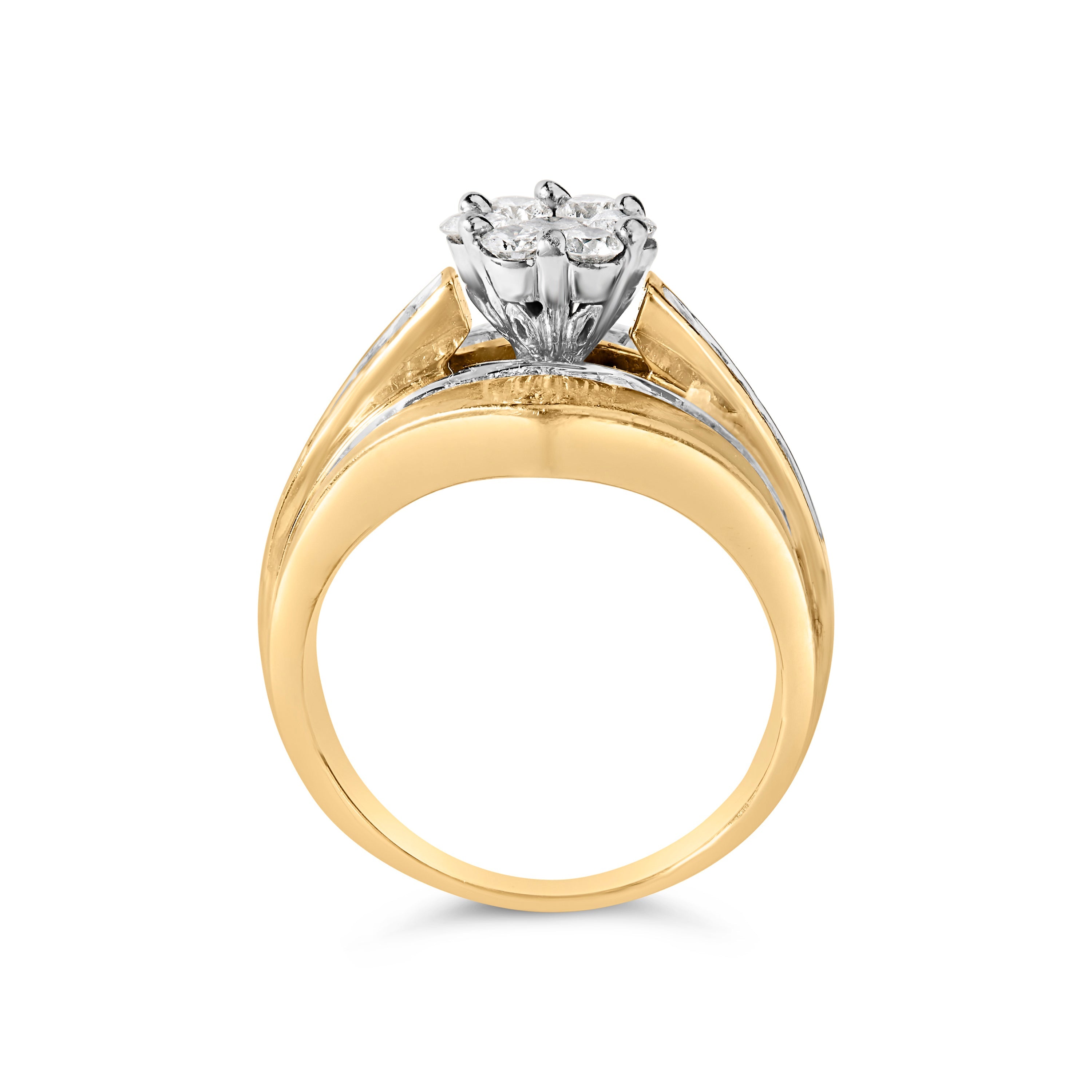 14K Yellow Gold 2-1/3 Cttw Diamond Cluster Channel Set Chevron Shaped Engagement Ring (H-I Color, SI1-SI2 Clarity) - Ring Size 7
