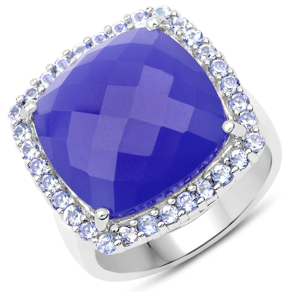 11.56 Carat Genuine Blue Chelcedonia and Tanzanite .925 Sterling Silver Ring