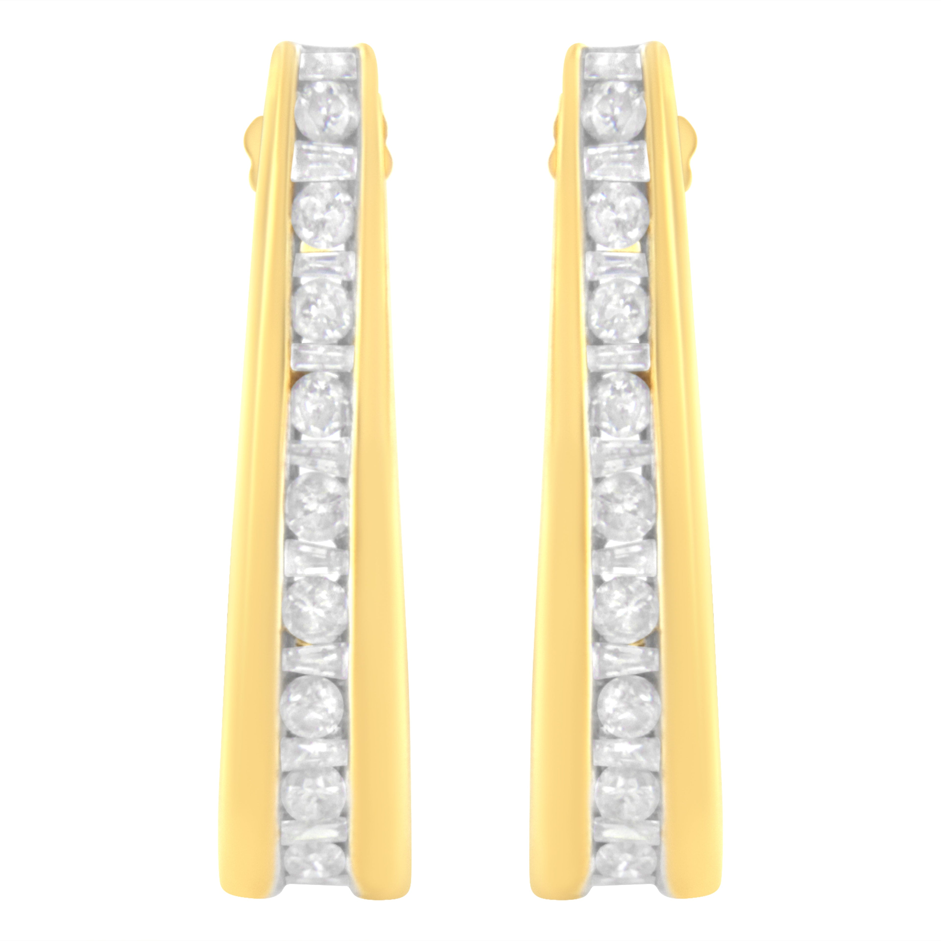 10K Yellow Gold 1 cttw Channel Set Diamond J-Hoop Earrings (H-I Clarity, I1-I2 Color)