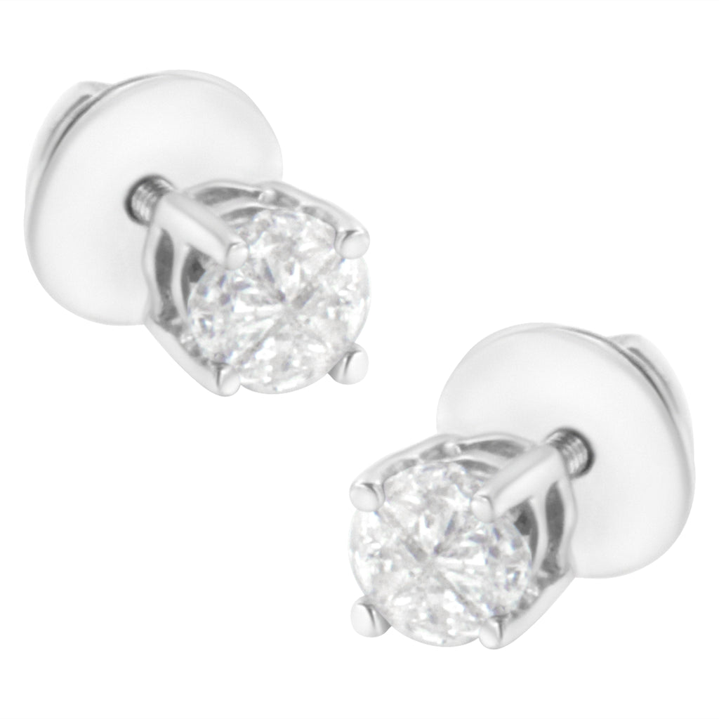 14K White Gold 1/2 Cttw Pie-Cut Diamond Solitaire Stud Earrings (H-I Color, SI1-SI2 Clarity)