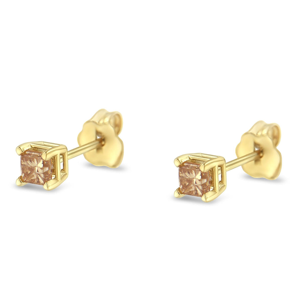 IGI Certified 3/8 Cttw Princess-Cut Square Diamond 4-Prong Solitaire Stud Earrings in 14K Yellow Gold (L-M Color, I1-I2 Clarity)