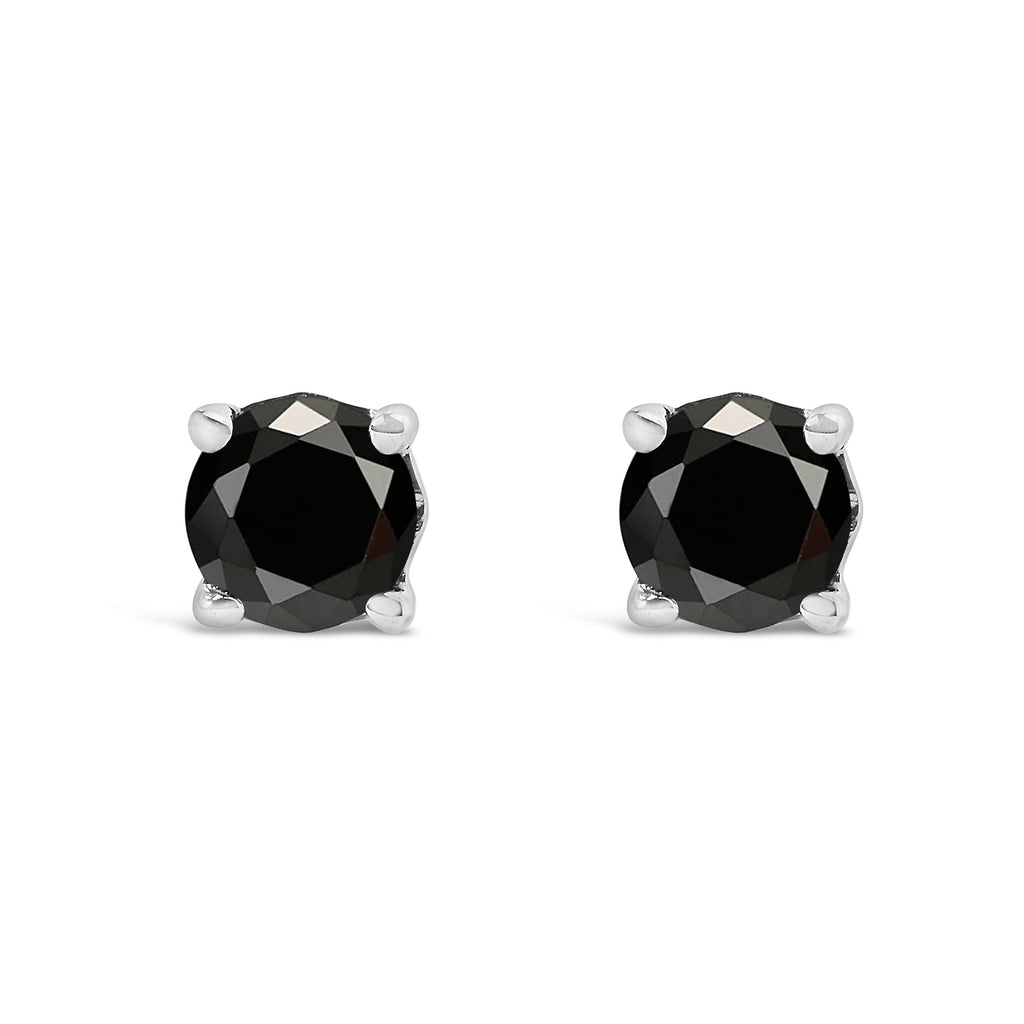 .925 Sterling Silver 1/2 Cttw Black Diamond Solitaire Stud Earrings