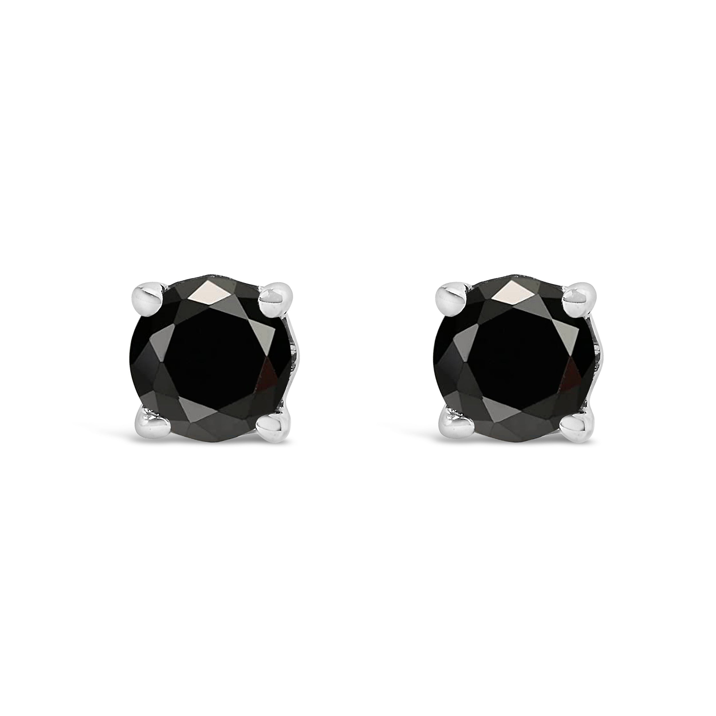 .925 Sterling Silver 1/2 Cttw Black Diamond Solitaire Stud Earrings