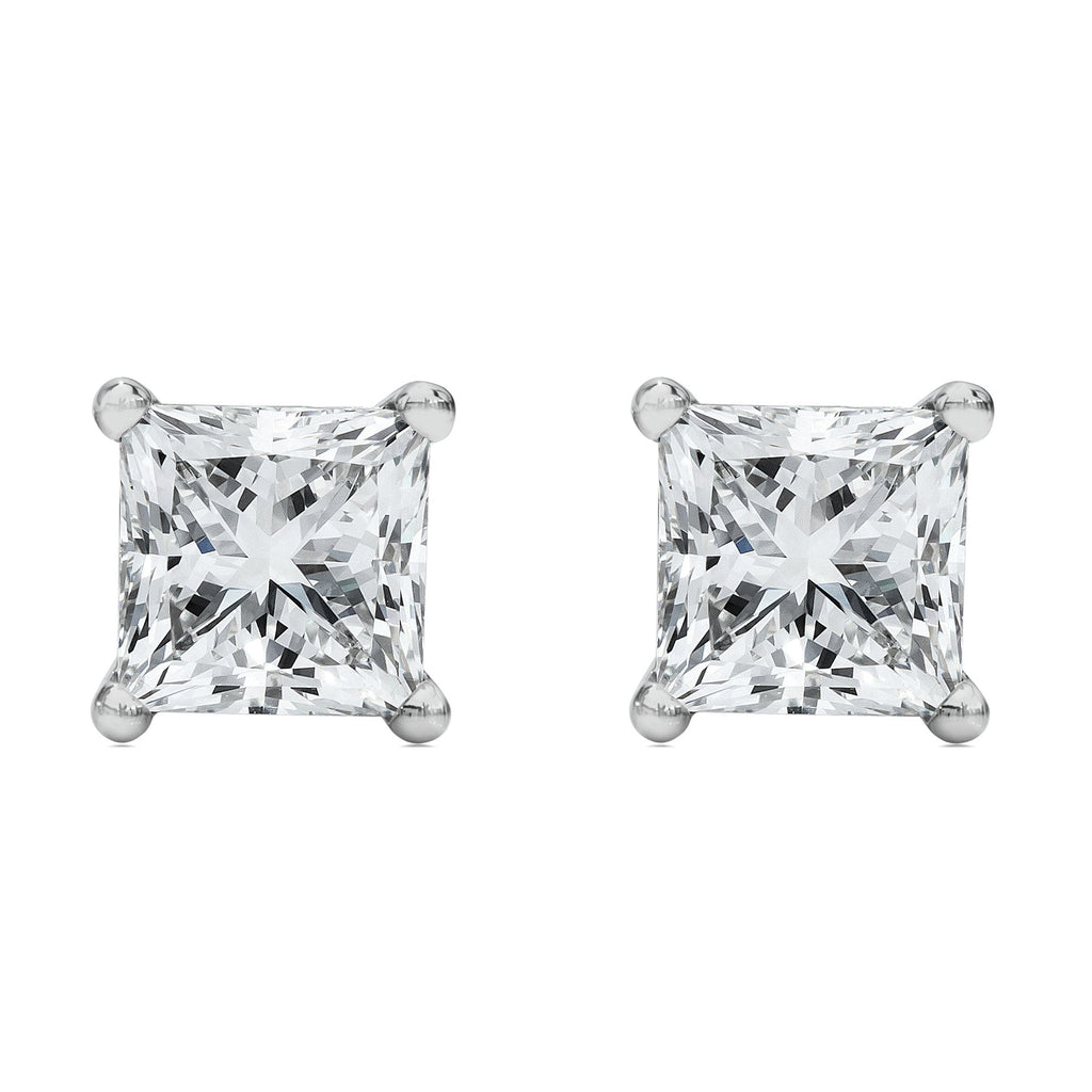14K White Gold 1/2 Cttw Princess Cut Lab Grown Diamond Solitaire Stud Earrings (F-G Color, VS2-SI1 Clarity)