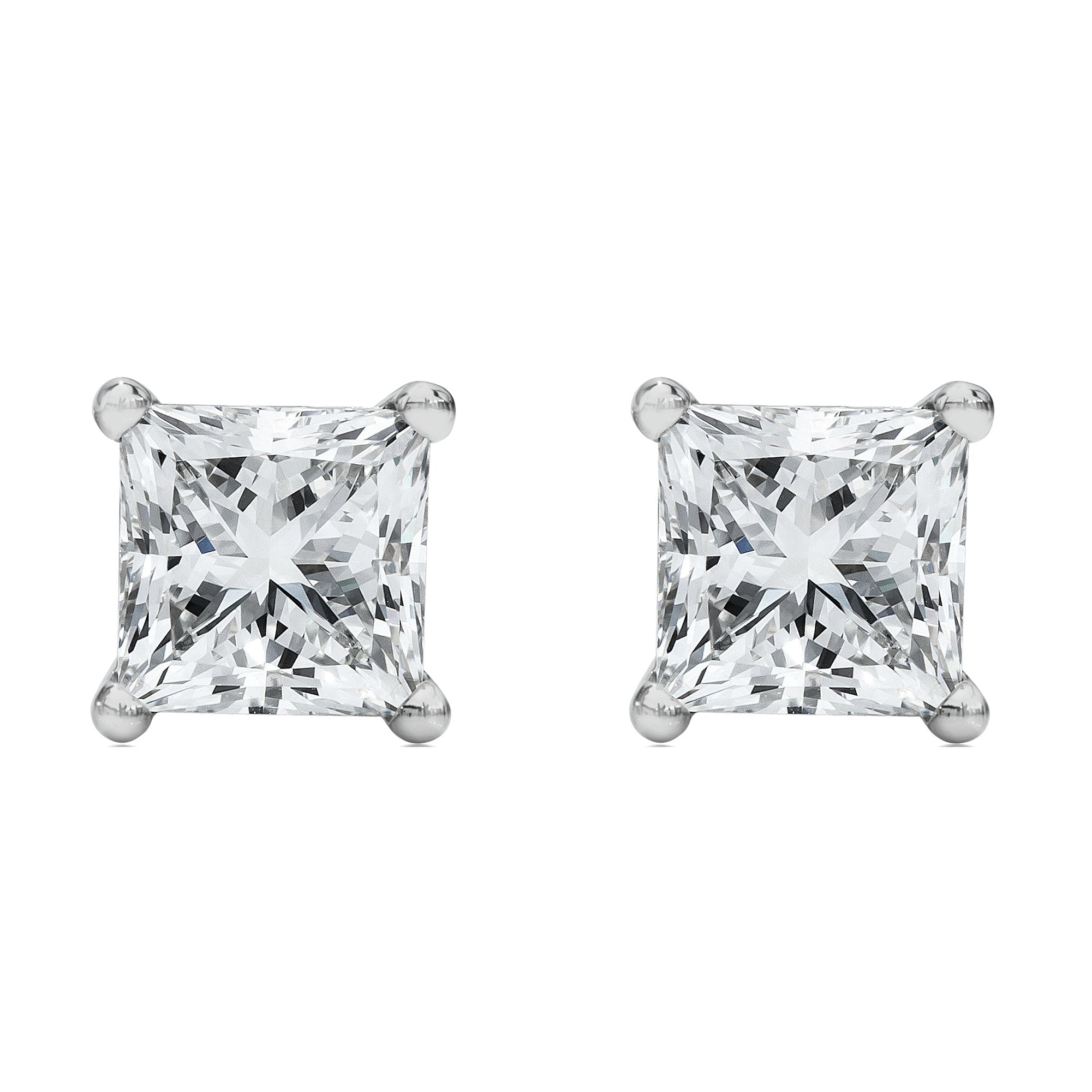 14K White Gold 1/2 Cttw Princess Cut Lab Grown Diamond Solitaire Stud Earrings (F-G Color, VS2-SI1 Clarity)