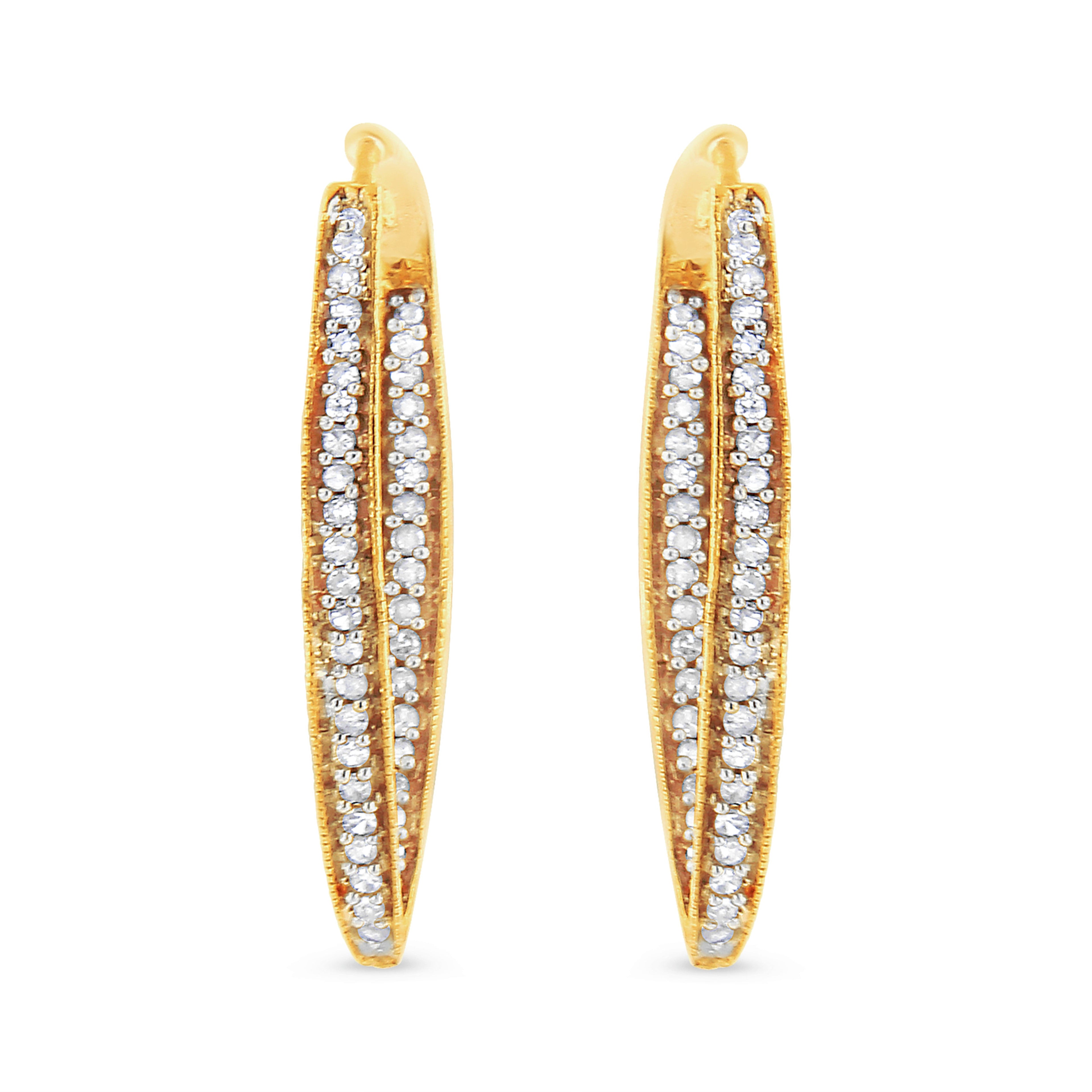 10K Yellow Gold 1/2 Cttw Round-Cut Diamond Modern Hoop Earrings (I-J Color, I2-I3 Clarity)