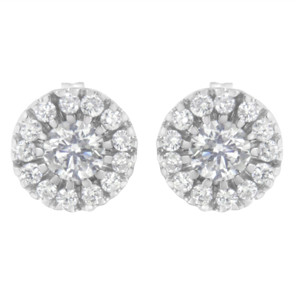 14k White Gold 1 cttw Diamond Halo Stud Earrings (I-J Clarity, I1-I2 Color)