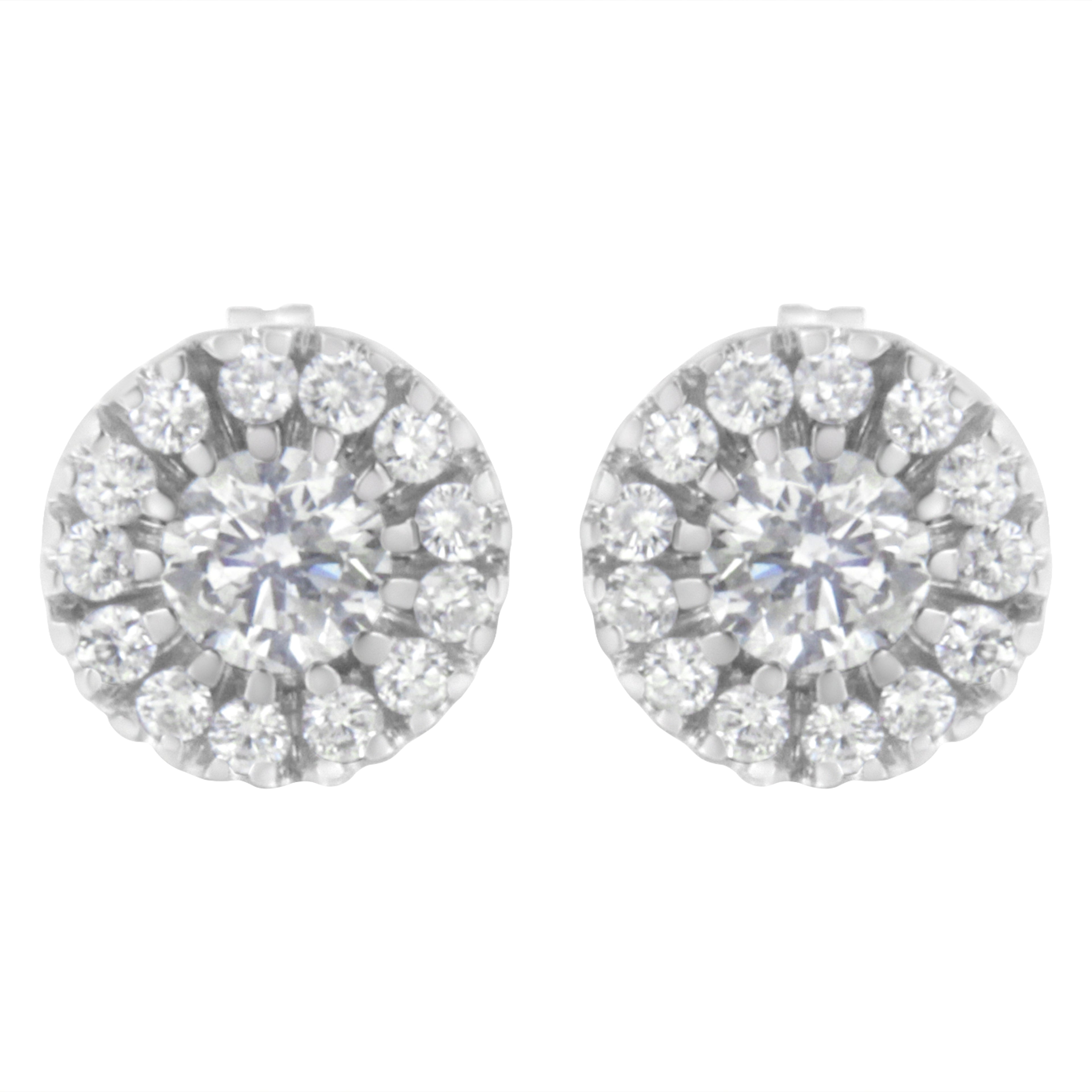 14k White Gold 1 cttw Diamond Halo Stud Earrings (I-J Clarity, I1-I2 Color)