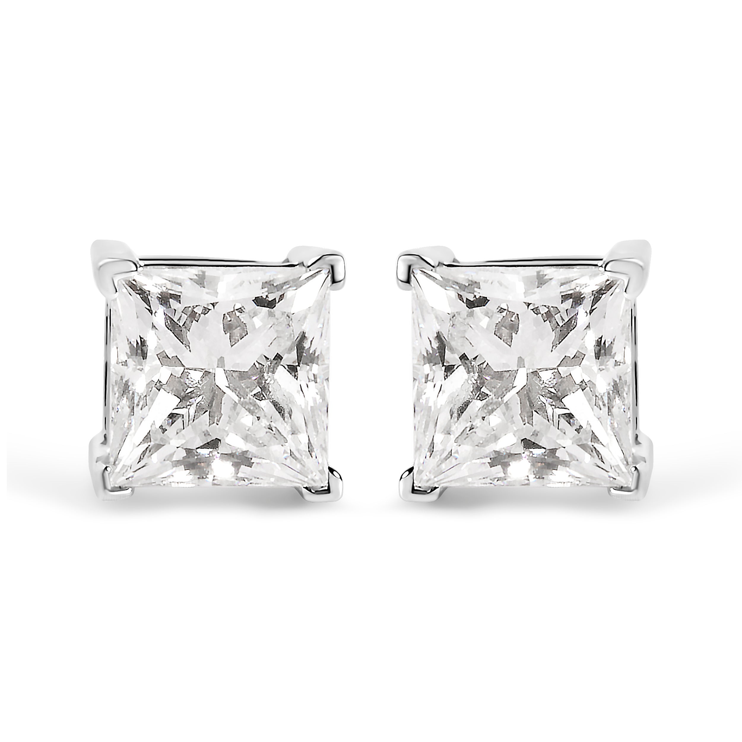 14K White Gold 1 1/2 Cttw Clarity Enhanced Princess Cut Diamond Solitaire Stud Earrings (I-J Color, I1-I2 Clarity)