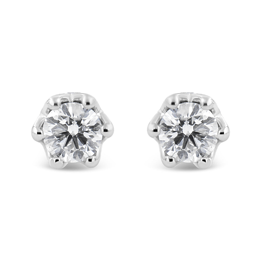 14K White Gold 1/2 Cttw Round Diamond Crown Stud Earring (I-J Color, I1-I2 Clarity)