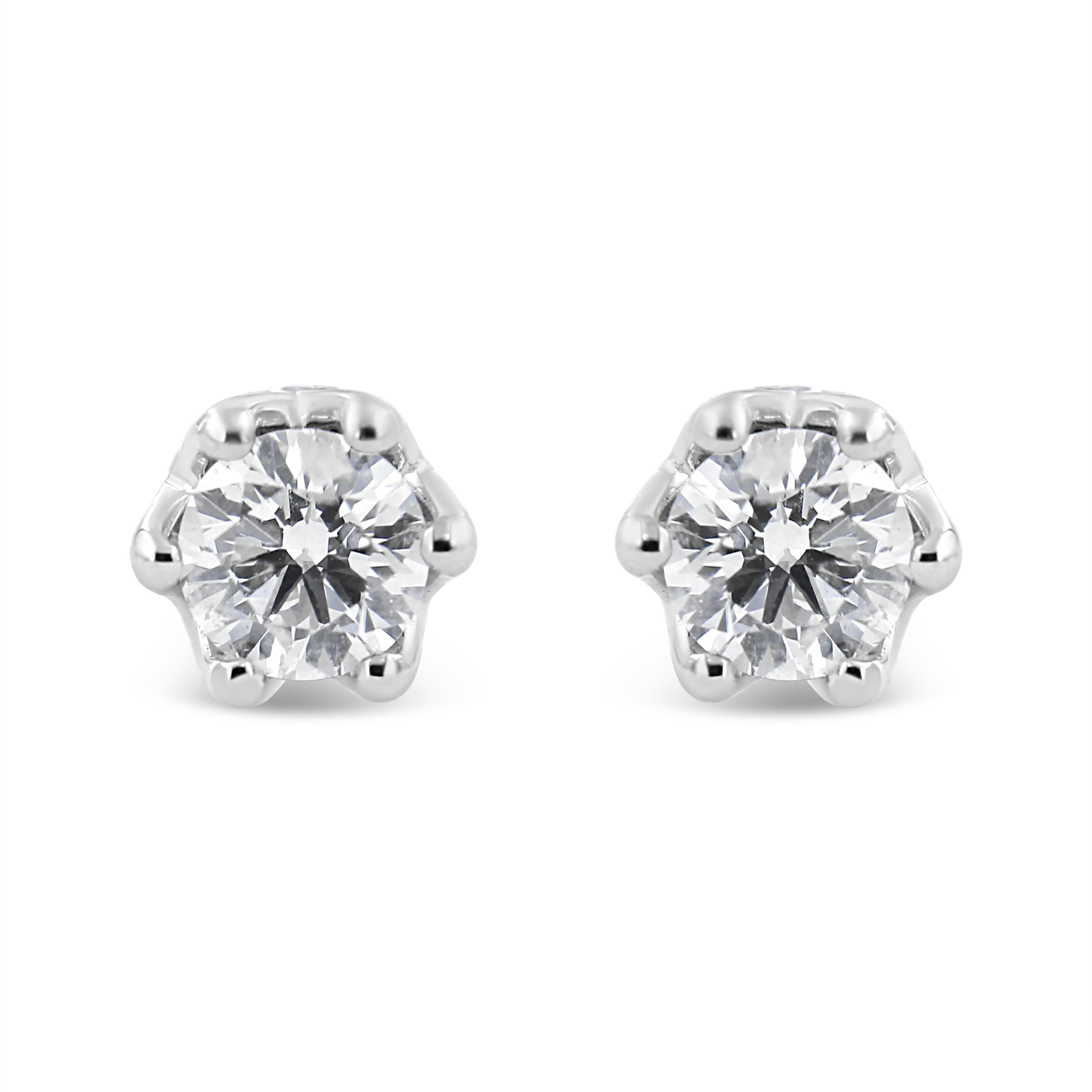 14K White Gold 1/2 Cttw Round Diamond Crown Stud Earring (I-J Color, I1-I2 Clarity)