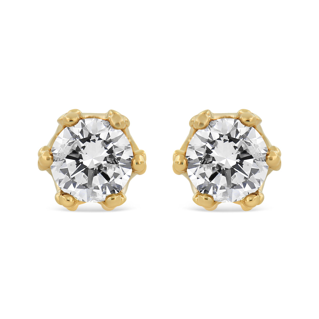 14K Yellow Gold 2.0 Cttw Round Diamond Crown Stud Earrings (I-J Color, I1-I2 Clarity)