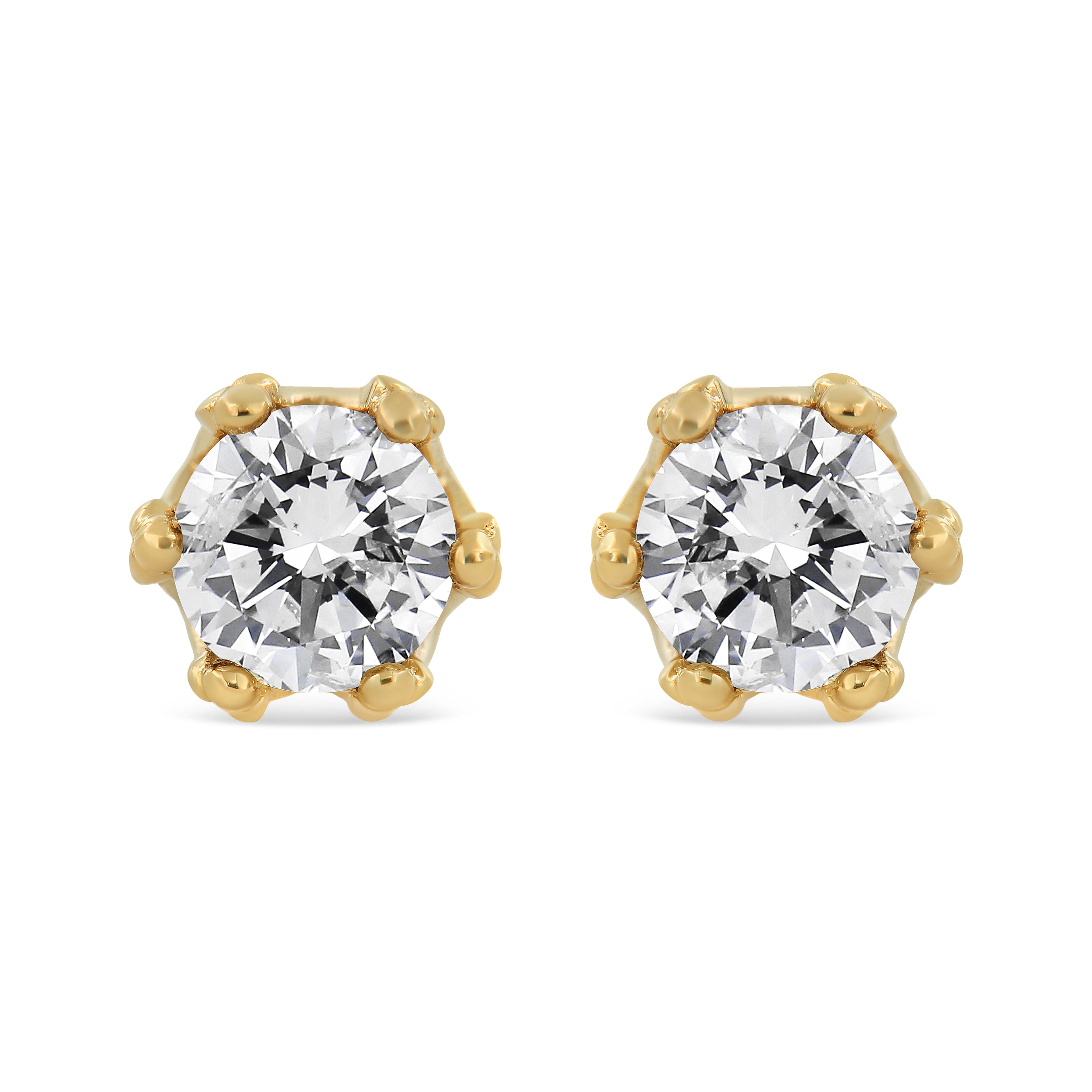 14K Yellow Gold 2.0 Cttw Round Diamond Crown Stud Earrings (I-J Color, I1-I2 Clarity)