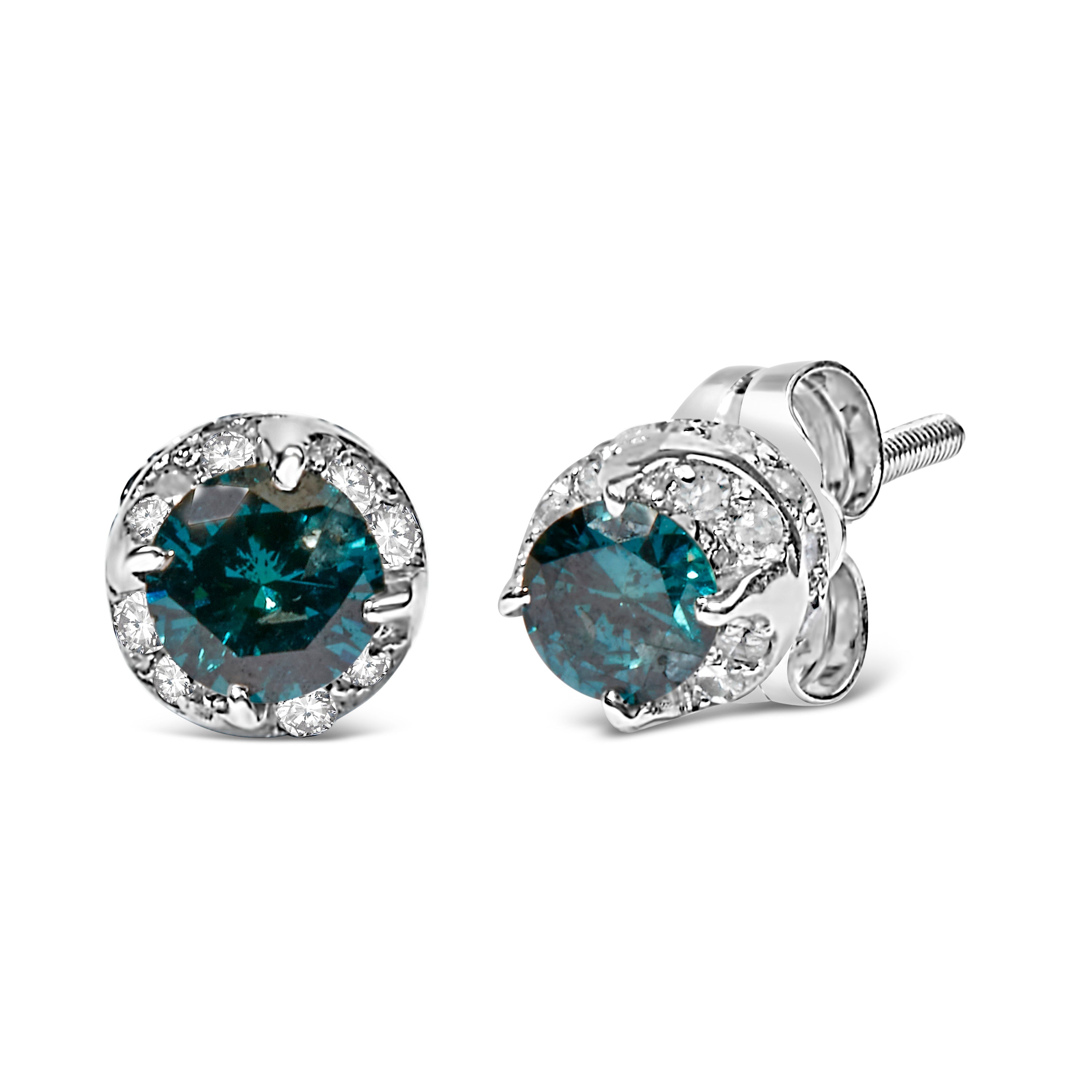 14K White Gold 1/2 cttw White and Treated Blue Round Diamond Earrings (I-J I2-I3)