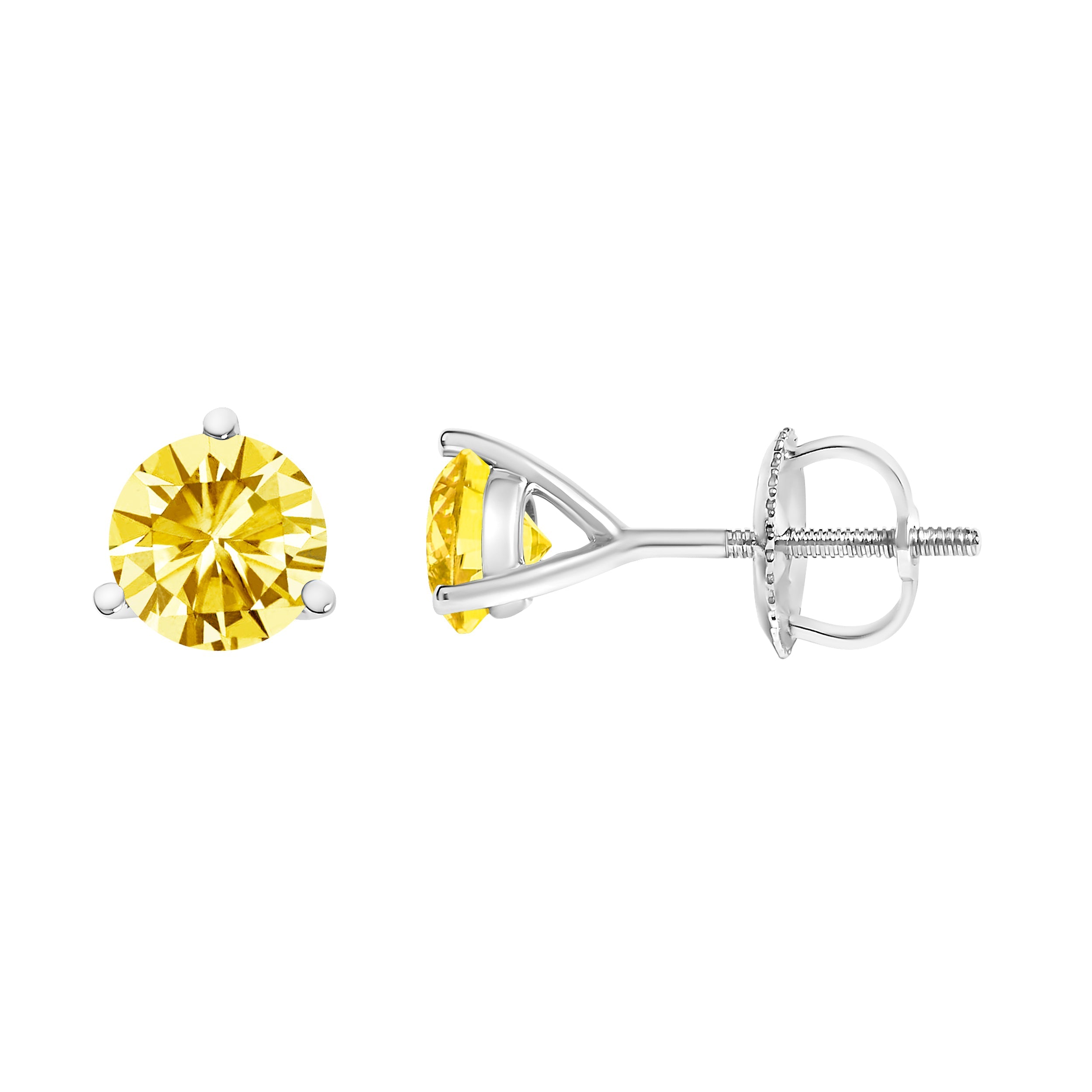 14K White Gold 3-Prong Martini Set 1.0 Cttw Yellow Lab Grown Diamond Solitaire Stud Earrings