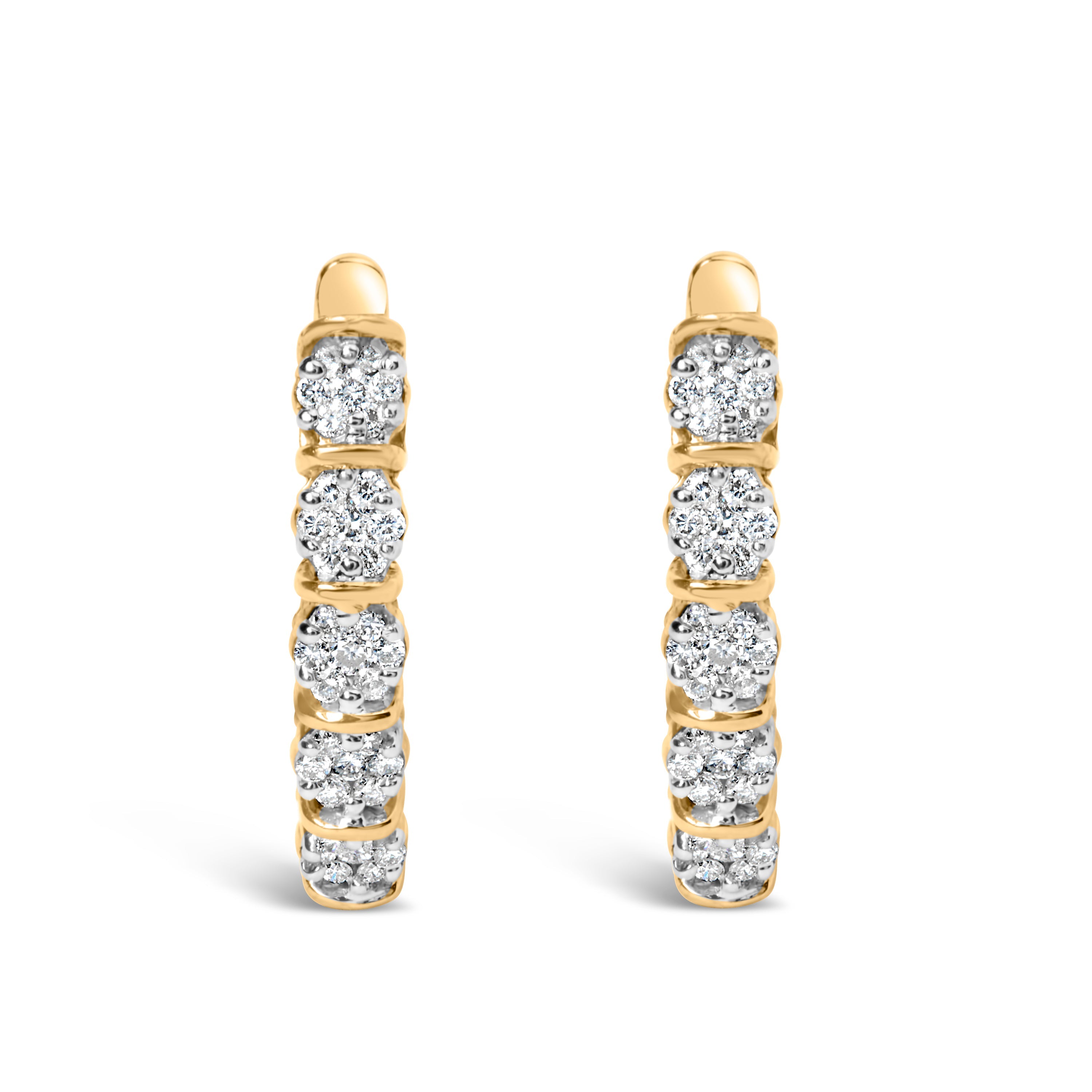 14k Yellow Gold 1/2 Cttw Diamond Cluster Hoop Earrings (H-I Color, SI2-I1 Clarity)