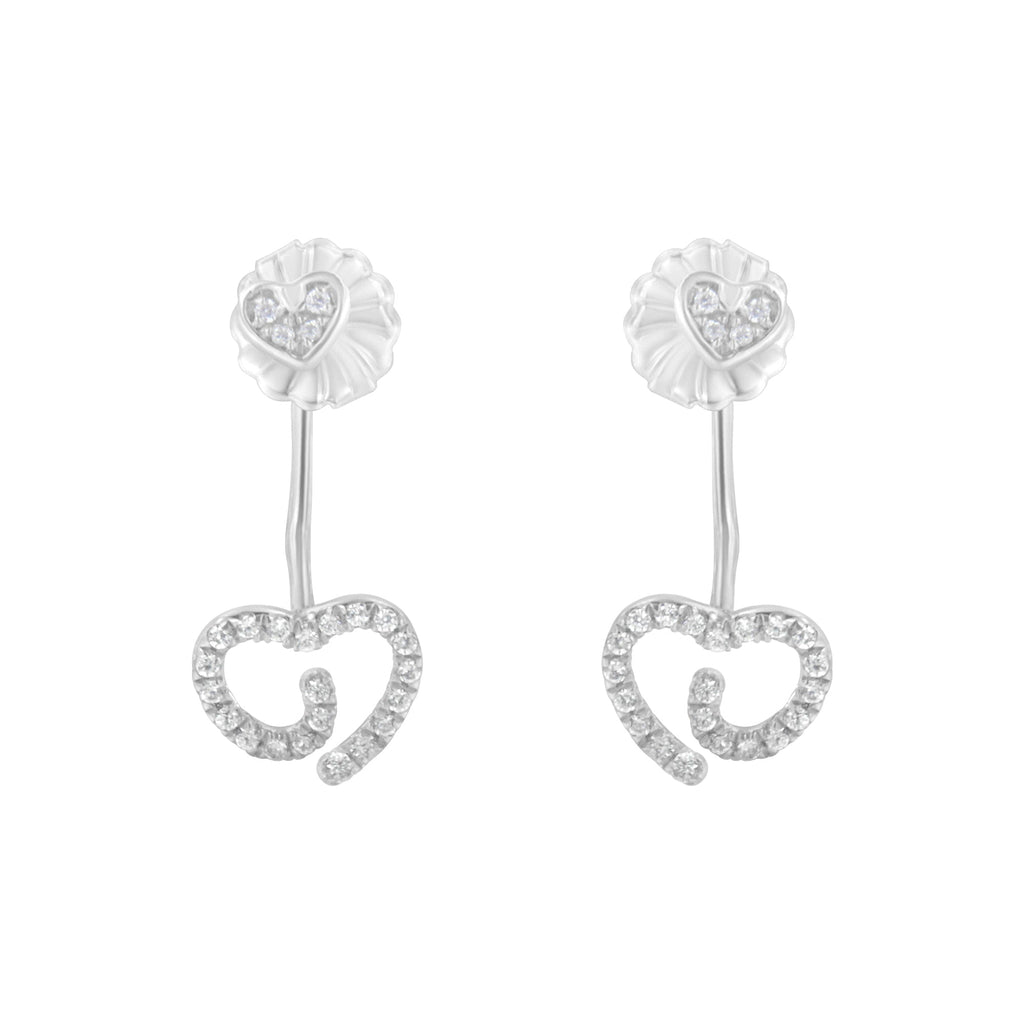 .925 Sterling Silver 1/4 Cttw Diamond Swirl Heart Front/Back Earrings (I-J Color, I2-I3 Clarity)