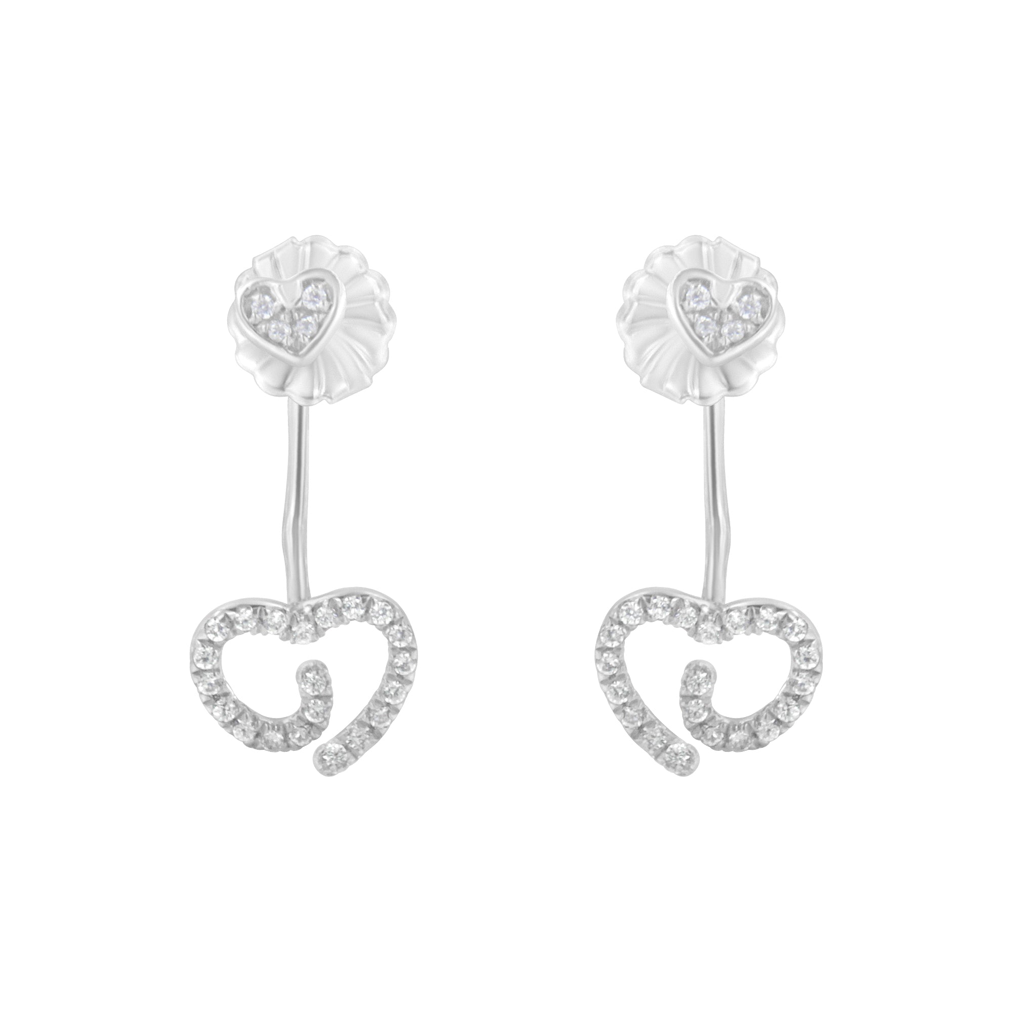 .925 Sterling Silver 1/4 Cttw Diamond Swirl Heart Front/Back Earrings (I-J Color, I2-I3 Clarity)