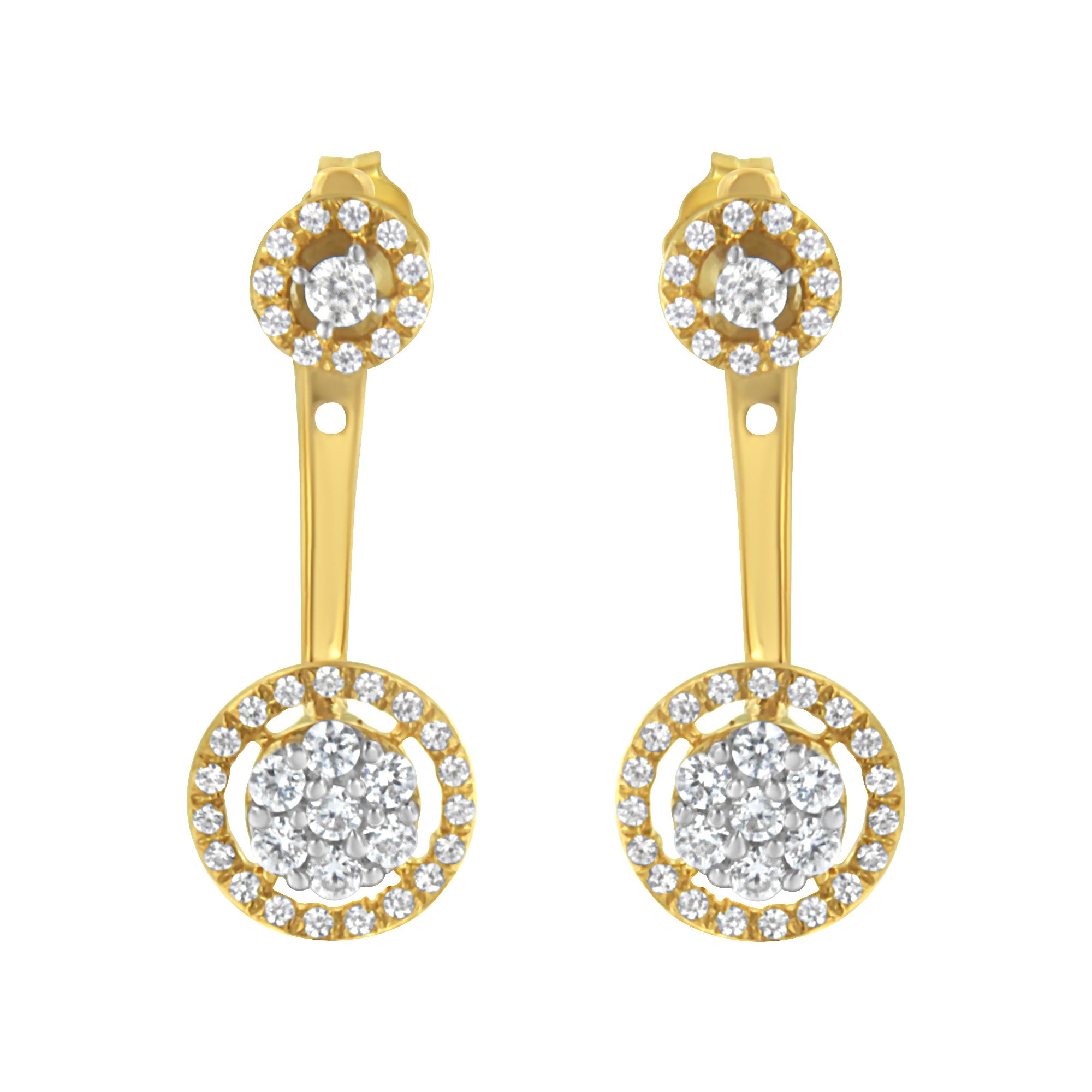 14K Yellow Gold Plated .925 Sterling Silver 5/8 Cttw Diamond Removable Stud and Dangle Earrings (I-J Color, I2-I3)