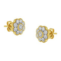 14K Yellow Gold Plated .925 Sterling Silver 1/6 Cttw Miracle-Plate Set Diamond Floral Stud Earrings (I-J Color, I2-I3 Clarity)