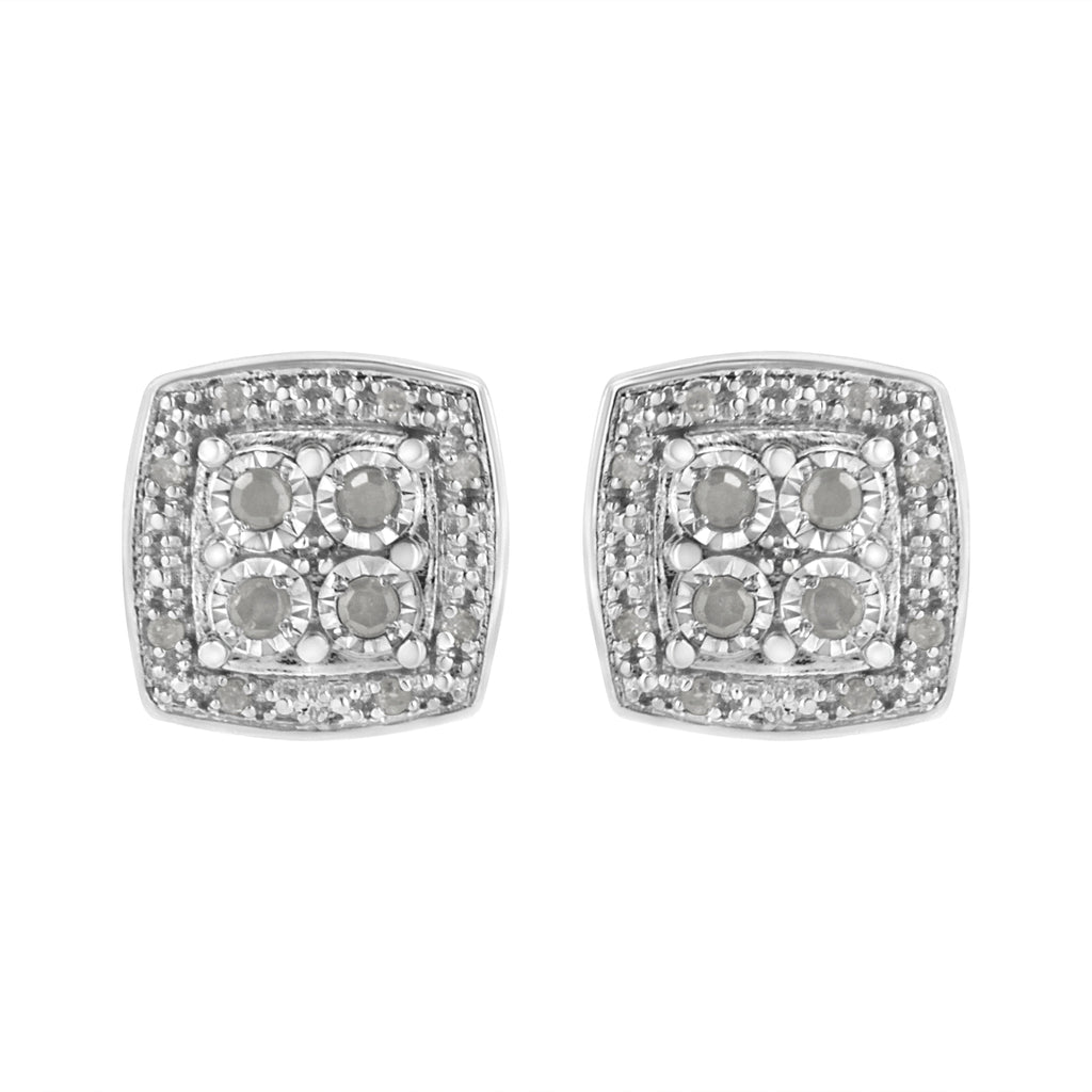 .925 Sterling Silver 1/4 cttw Round Cut Diamond Square Shape Milgrain Stud Earrings (I-J Color, I3 Clarity)