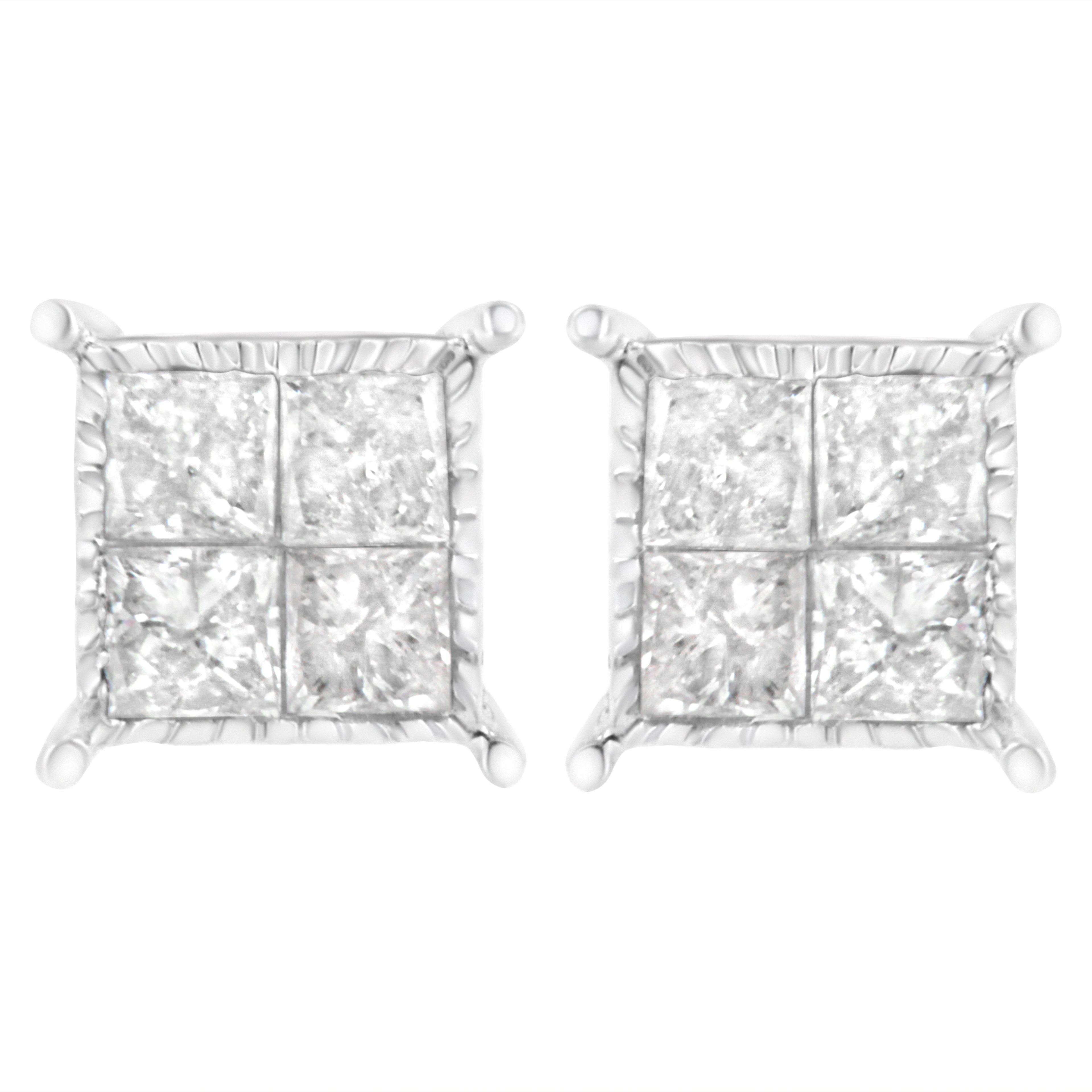 Sterling Silver 3/4 cttw Composite Diamond Stud Earrings (I-J, I2-I3)