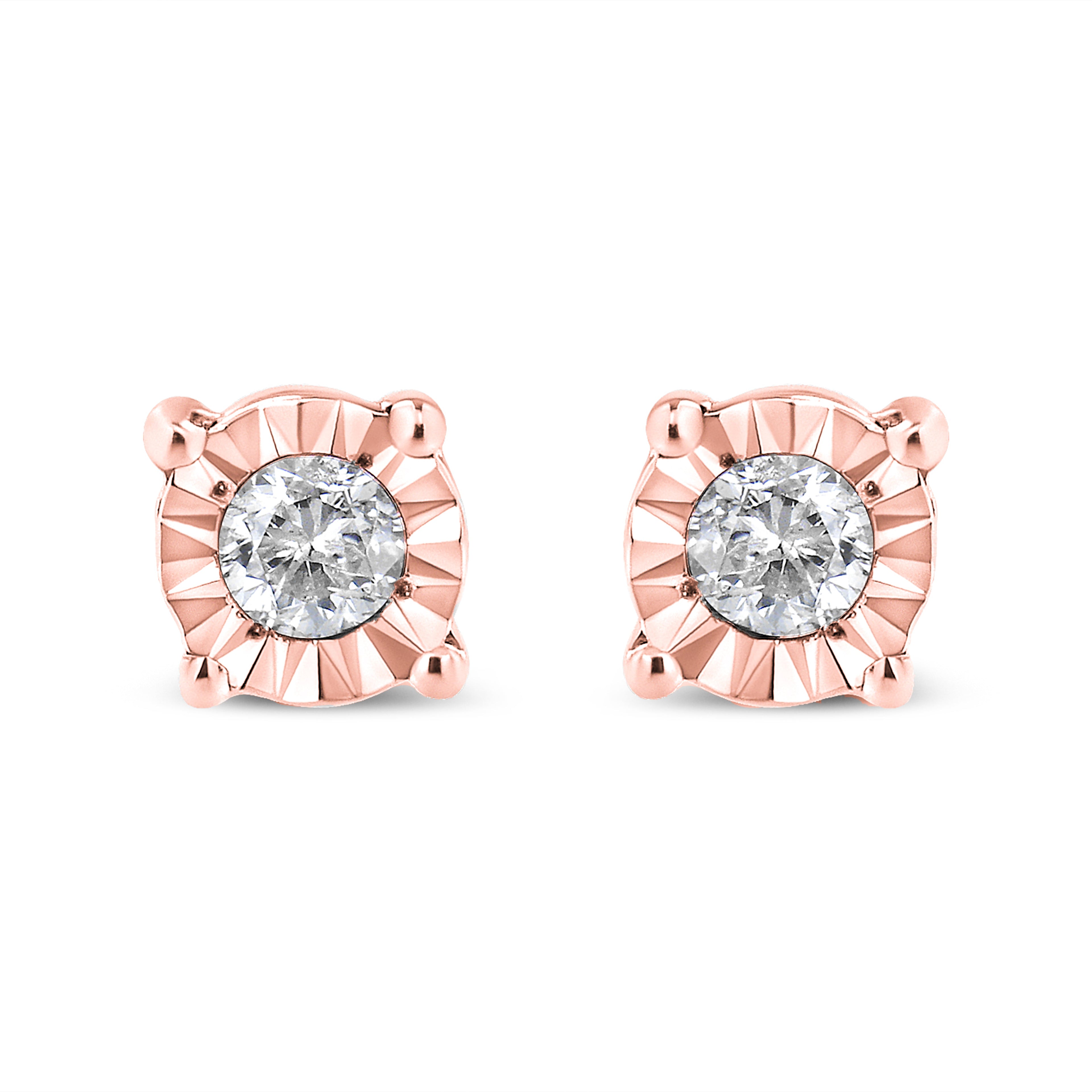 10K Yellow Gold Plated .925 Sterling Silver 1/10 Cttw Round Brilliant-Cut Diamond Miracle-Set Stud Earrings (J-K Color, I3 Clarity)
