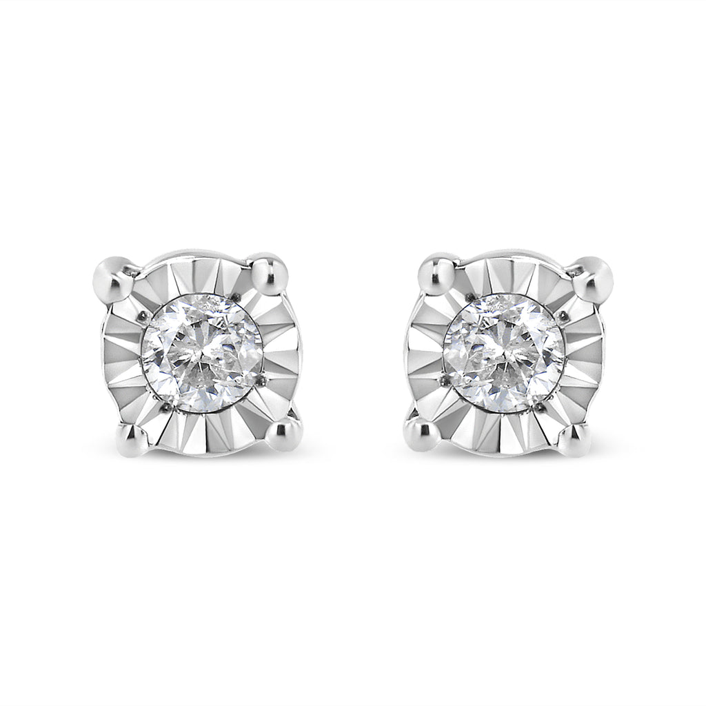 10K Yellow Gold Plated .925 Sterling Silver 1/10 Cttw Round Brilliant-Cut Diamond Miracle-Set Stud Earrings (J-K Color, I3 Clarity)