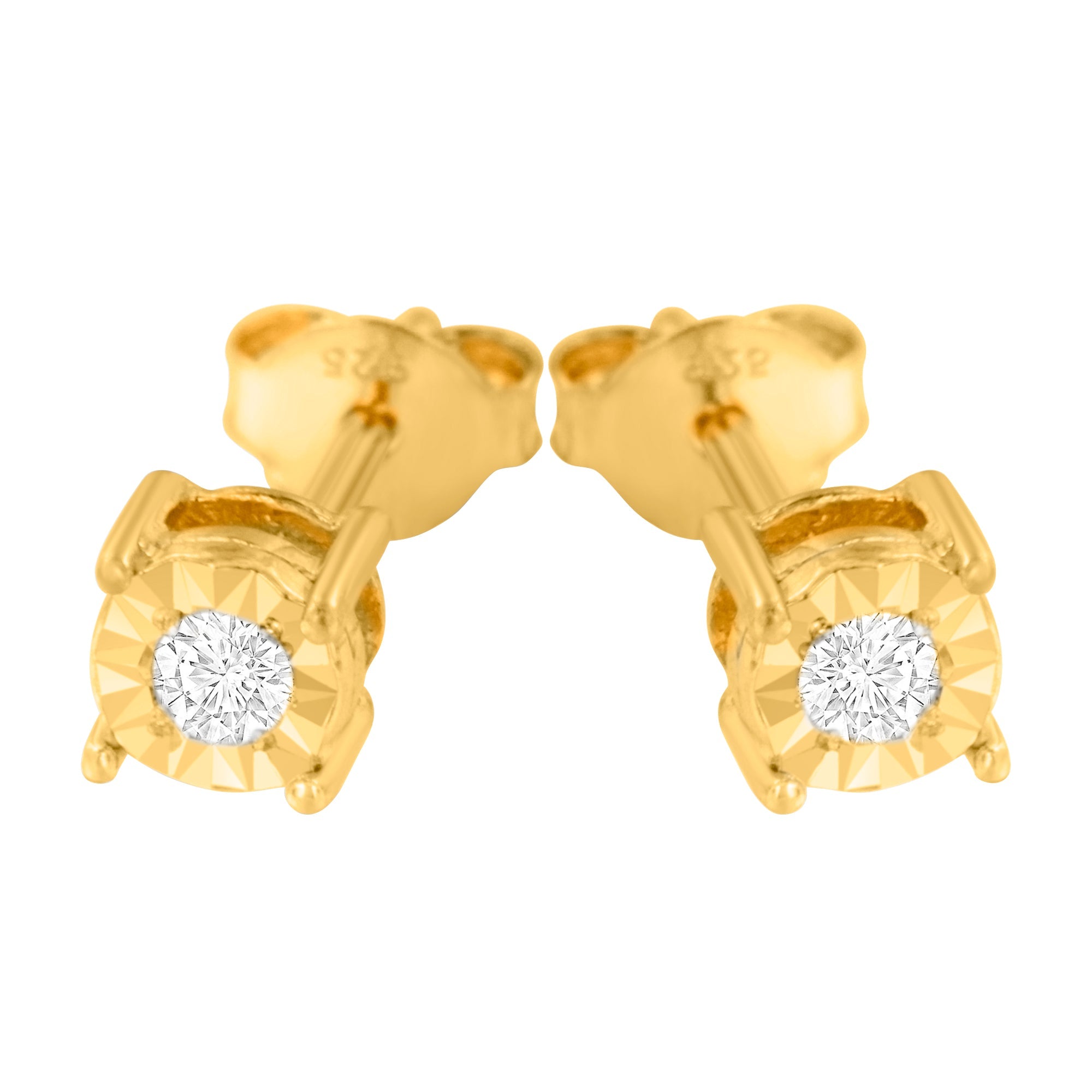 10K Yellow Gold Plated .925 Sterling Silver 1/10 Cttw Round Brilliant-Cut Diamond Miracle-Set Stud Earrings (J-K Color, I3 Clarity)