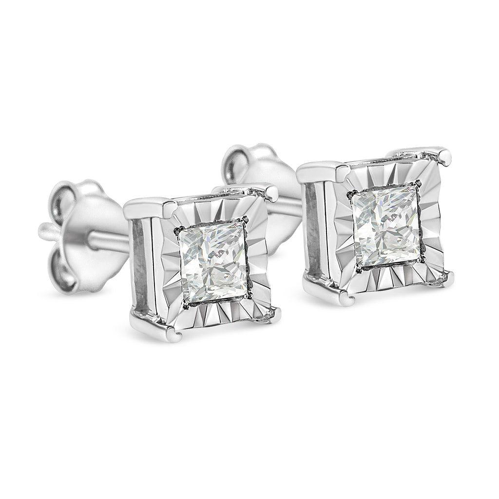 .925 Sterling Silver 1/2 Cttw Miracle Set Princess-cut Diamond Solitaire Stud Earrings (I-J Color, SI1-SI2 Clarity)