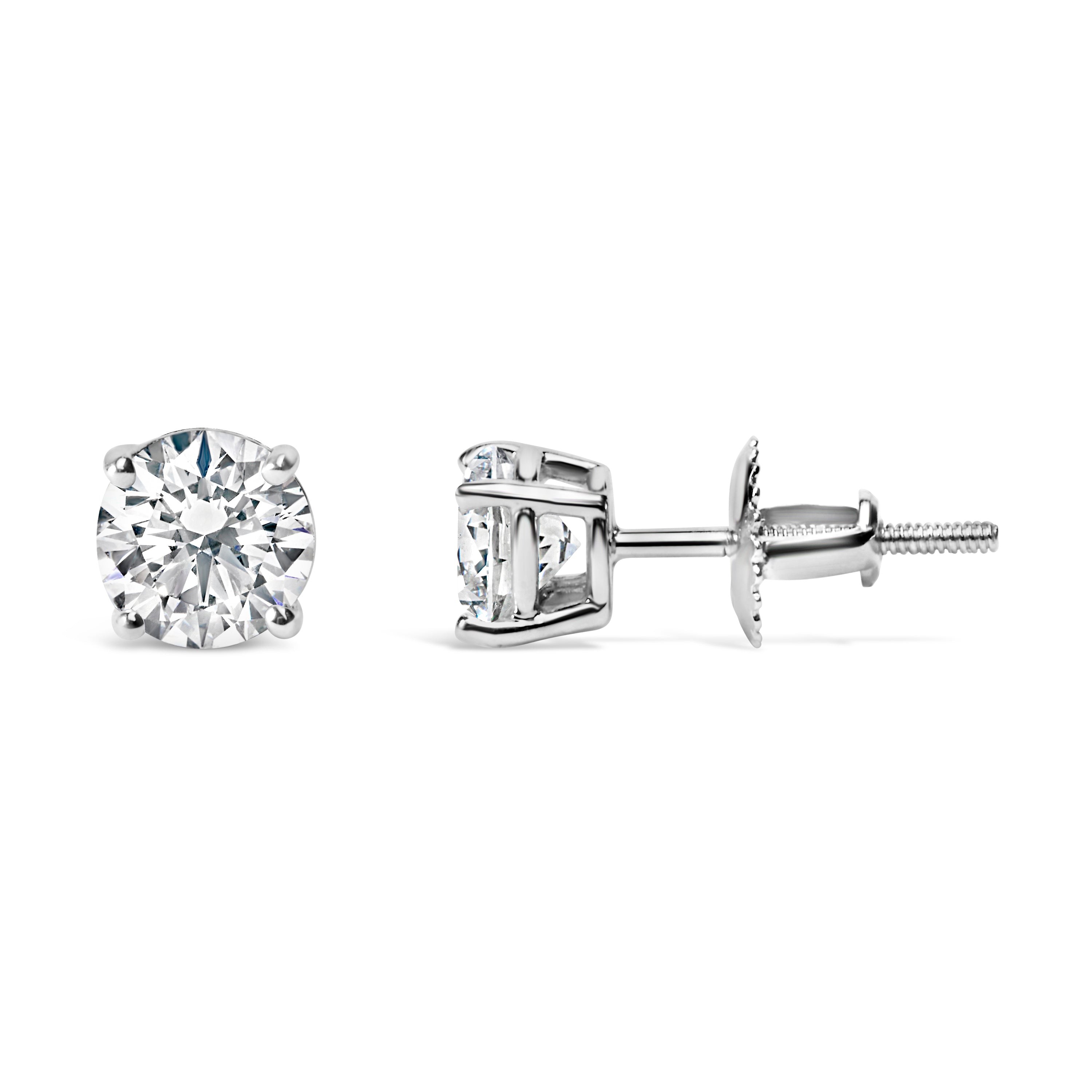 IGI Certified 14K White Gold 1 1/2 Cttw Lab Grown Diamond Solitaire Stud Earrings with Screwbacks (H-I Color, VS1-VS2 Clarity)
