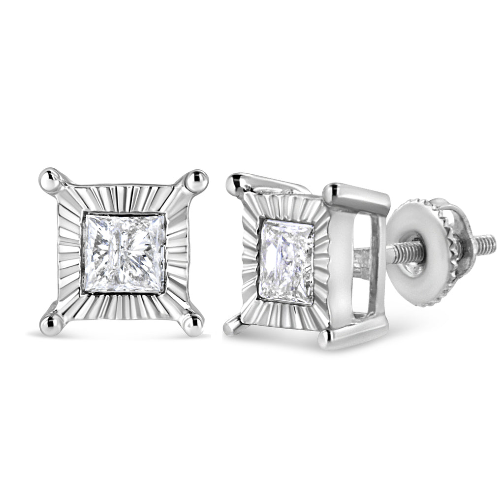 .925 Sterling Silver 1.0 Cttw Miracle Set Princess-cut Diamond Solitaire Stud Earrings (H-I Color, I2-I3 Clarity)