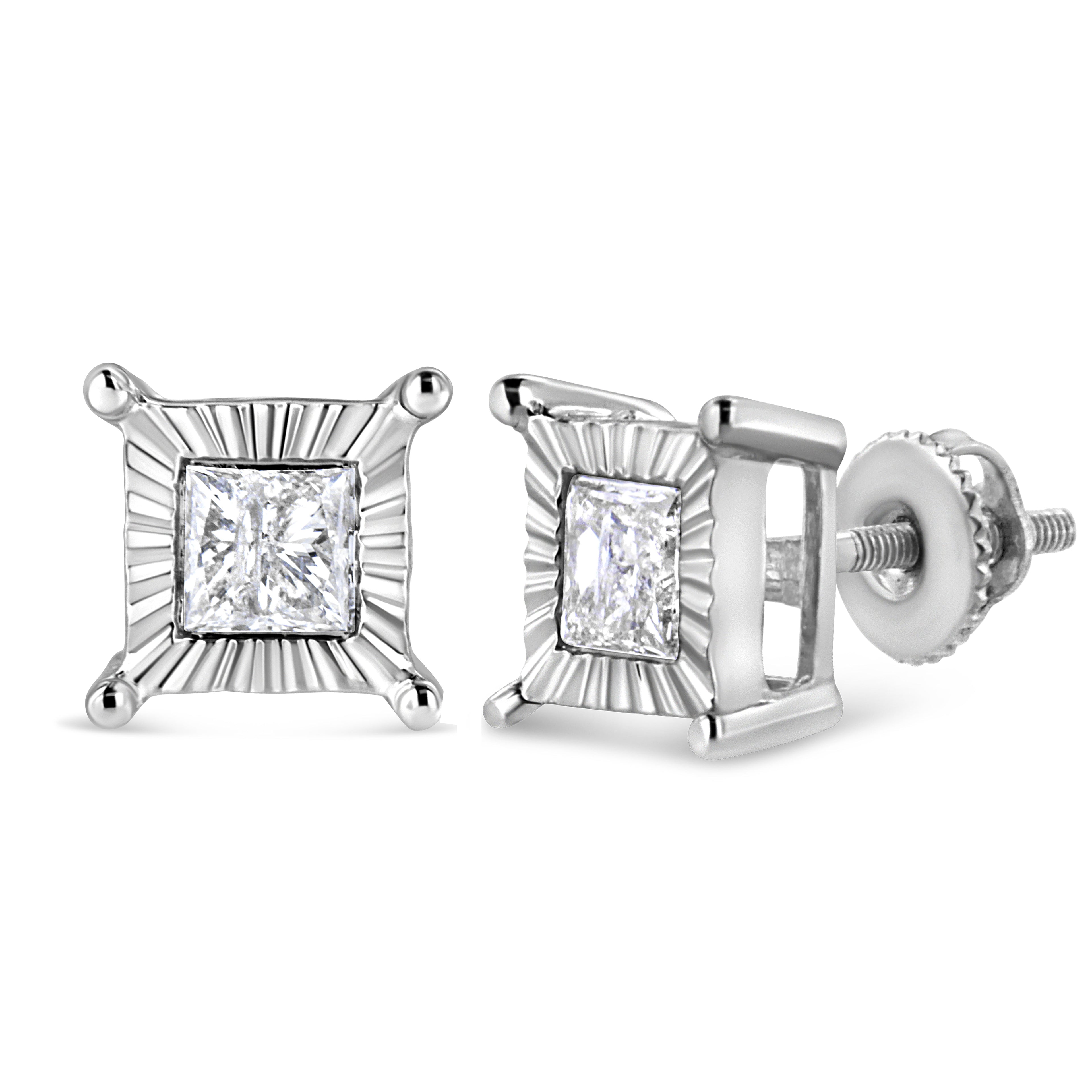 .925 Sterling Silver 1.0 Cttw Miracle Set Princess-cut Diamond Solitaire Stud Earrings (H-I Color, I2-I3 Clarity)