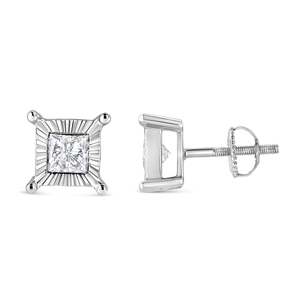 .925 Sterling Silver 1.0 Cttw Miracle Set Princess-cut Diamond Solitaire Stud Earrings (H-I Color, I2-I3 Clarity)