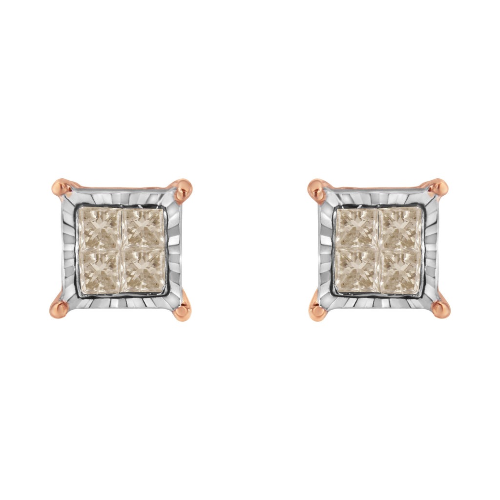 10K Two-Toned Princess-Cut Composite Diamond Stud Earrings (1/2 cttw, J-K Color, I1-I2 Clarity)