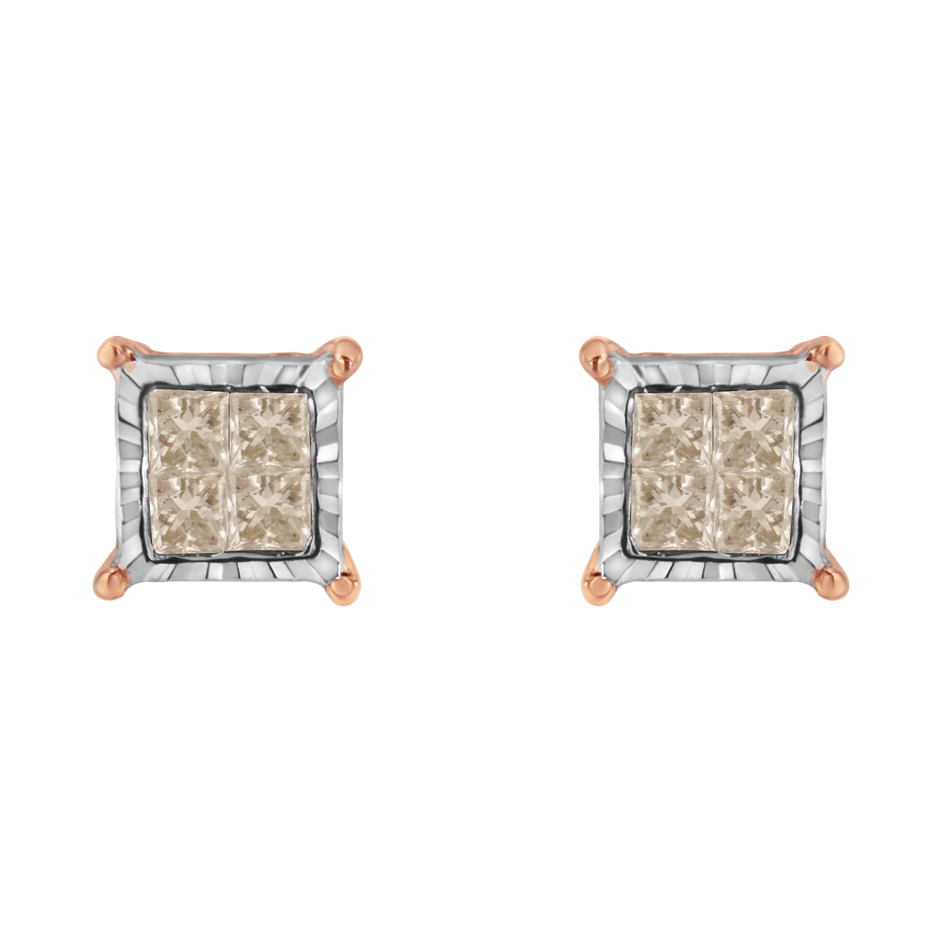 10K Two-Toned Princess-Cut Composite Diamond Stud Earrings (1/2 cttw, J-K Color, I1-I2 Clarity)