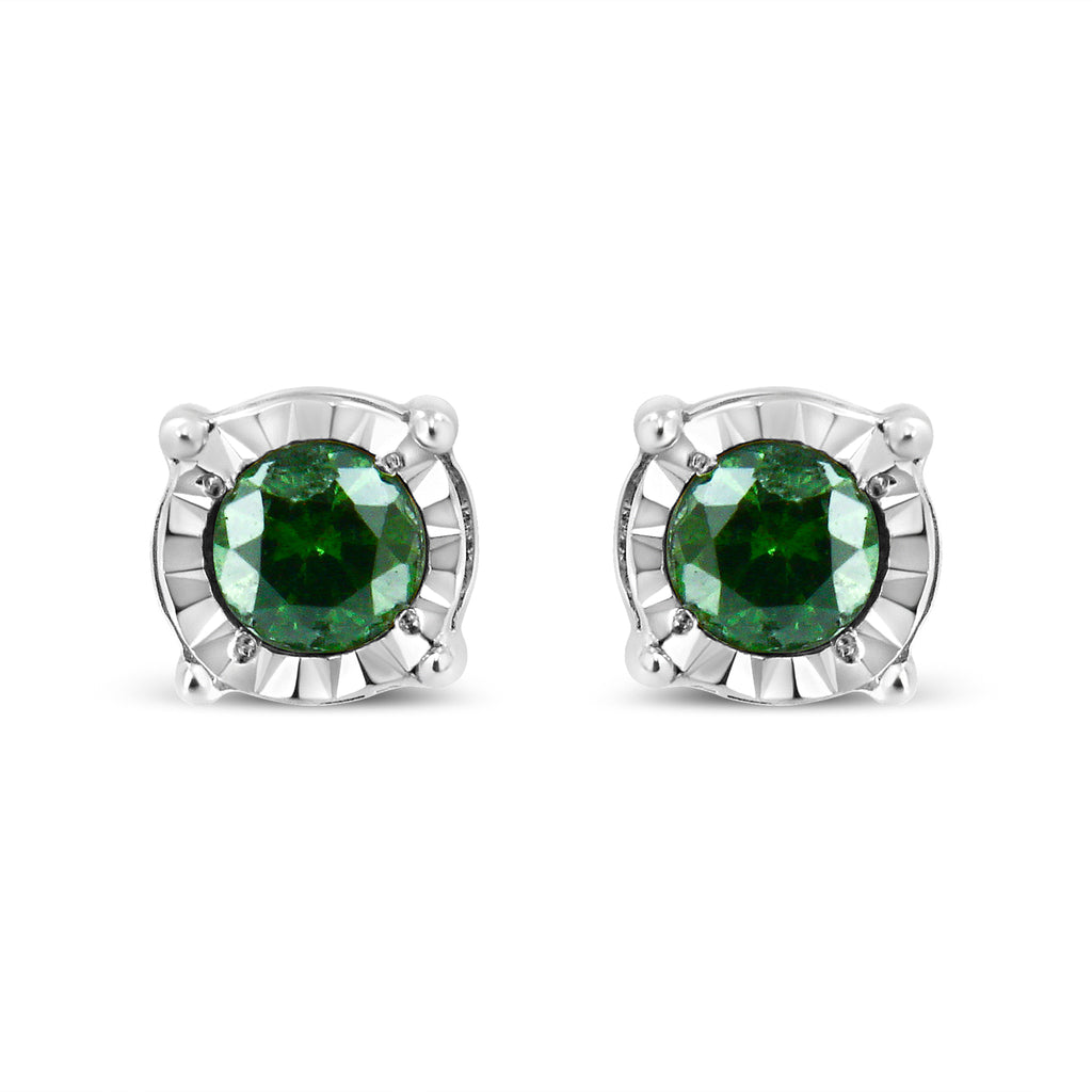 Sterling Silver Rose Cut Treated Green Diamond Solitaire Stud Earrings (0.25 cttw, Green Color, I2-I3 Clarity)