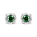 Sterling Silver Rose Cut Treated Green Diamond Solitaire Stud Earrings (0.25 cttw, Green Color, I2-I3 Clarity)