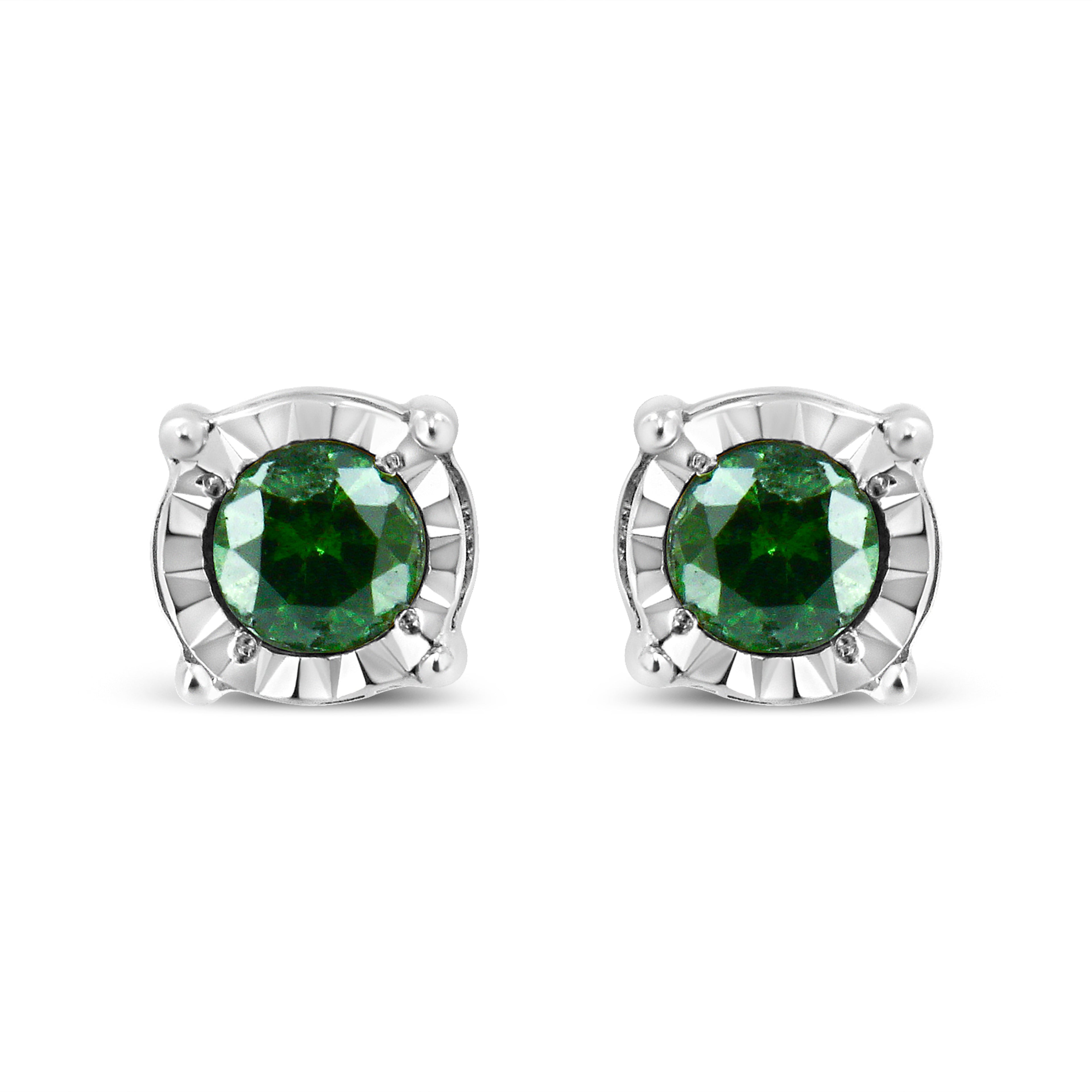 Sterling Silver Rose Cut Treated Green Diamond Solitaire Stud Earrings (0.25 cttw, Green Color, I2-I3 Clarity)