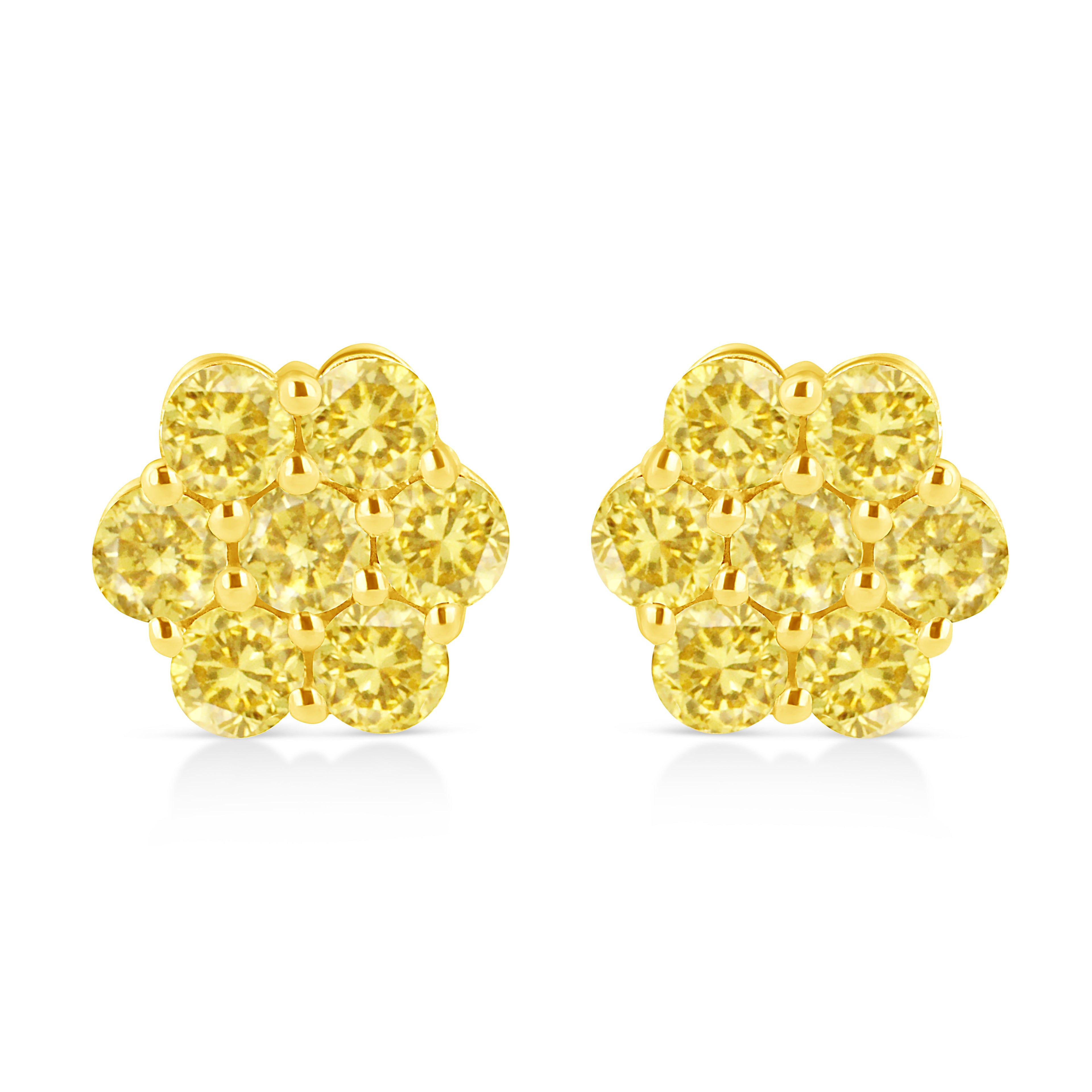 .925 Sterling Silver 1/4 Cttw Treated Yellow Diamond Floral Stud Earrings (Yellow Color, I1-I2 Clarity)