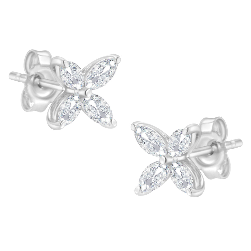 14K White Gold 1/2 Cttw Marquise Diamond 8 Stone Floral Leaf Stud Earrings (H-I Color, SI1-SI2 Clarity)