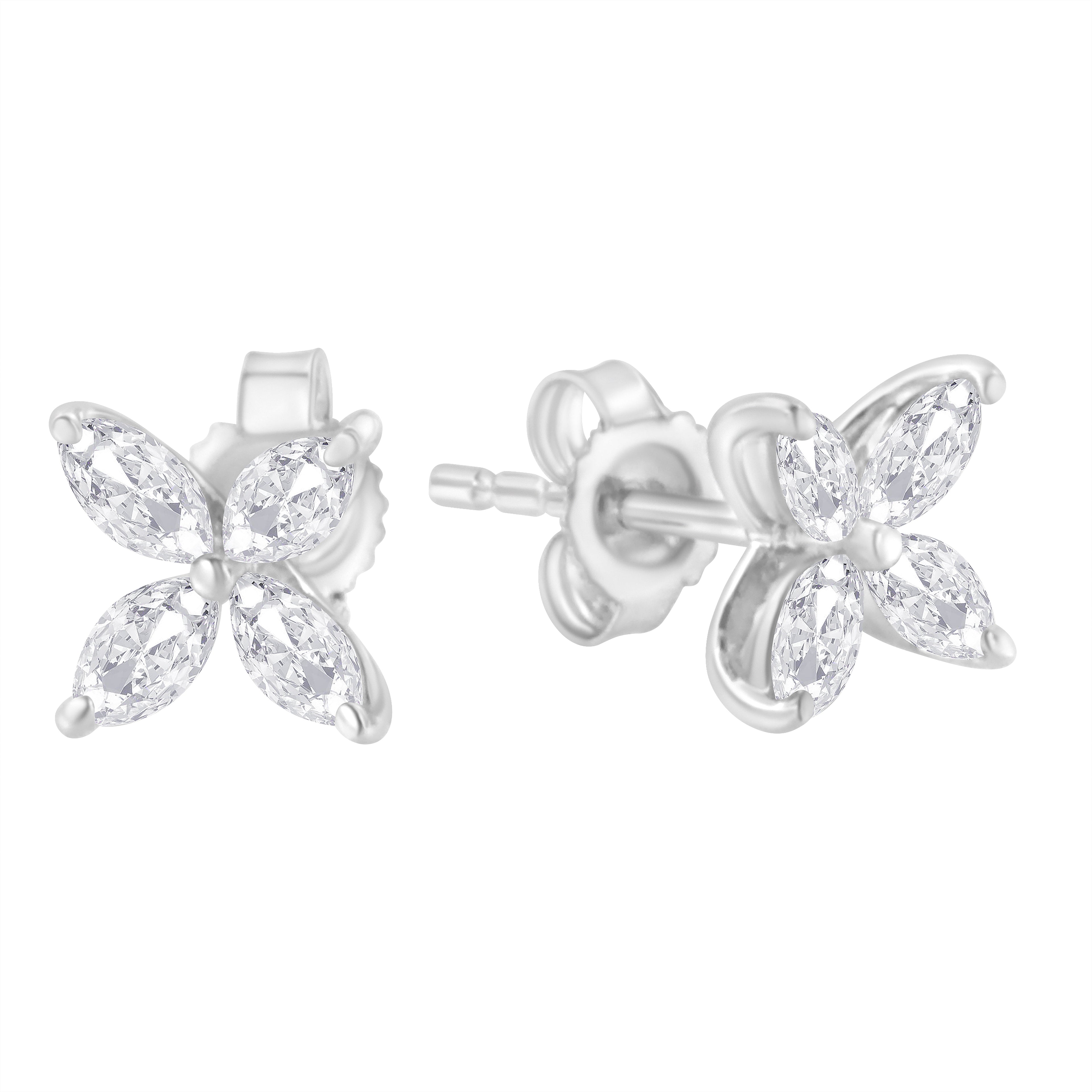 14K White Gold 1/2 Cttw Marquise Diamond 8 Stone Floral Leaf Stud Earrings (H-I Color, SI1-SI2 Clarity)