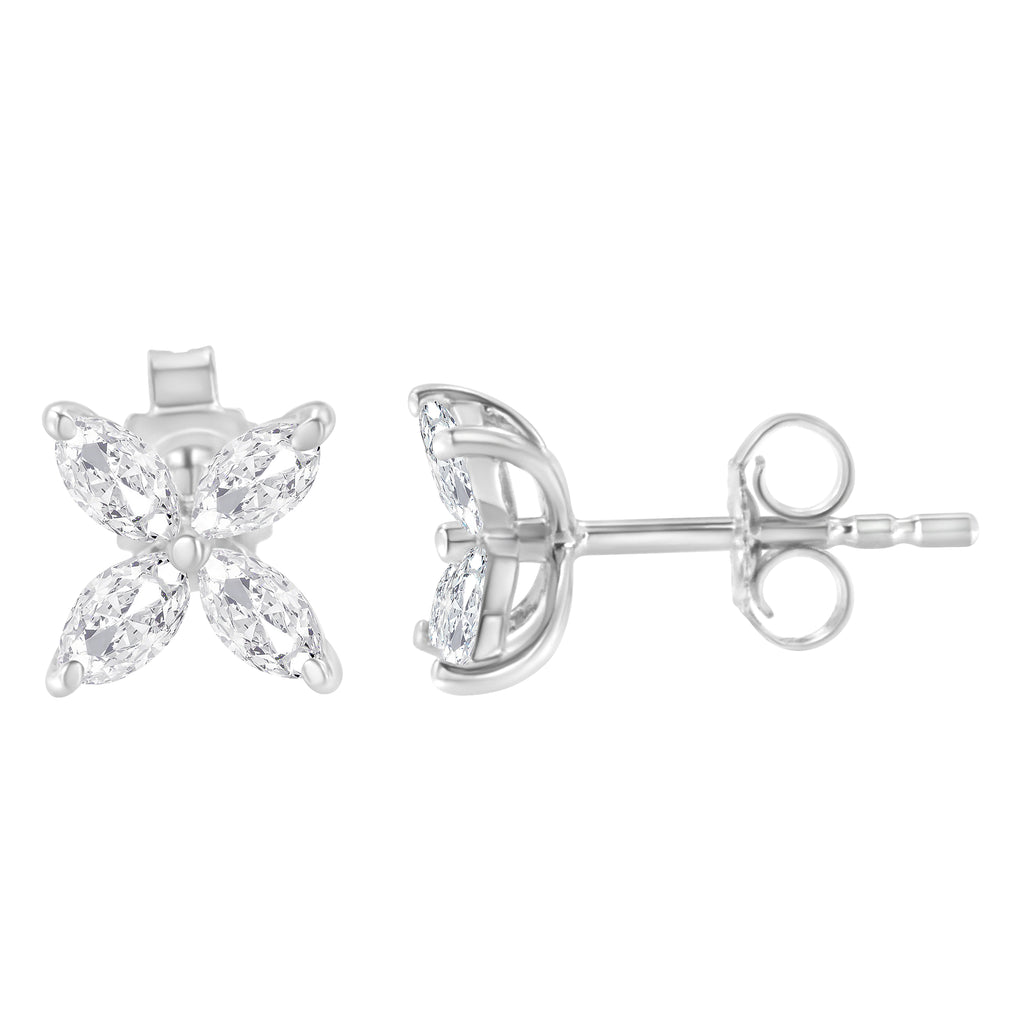 14K White Gold 1/2 Cttw Marquise Diamond 8 Stone Floral Leaf Stud Earrings (H-I Color, SI1-SI2 Clarity)